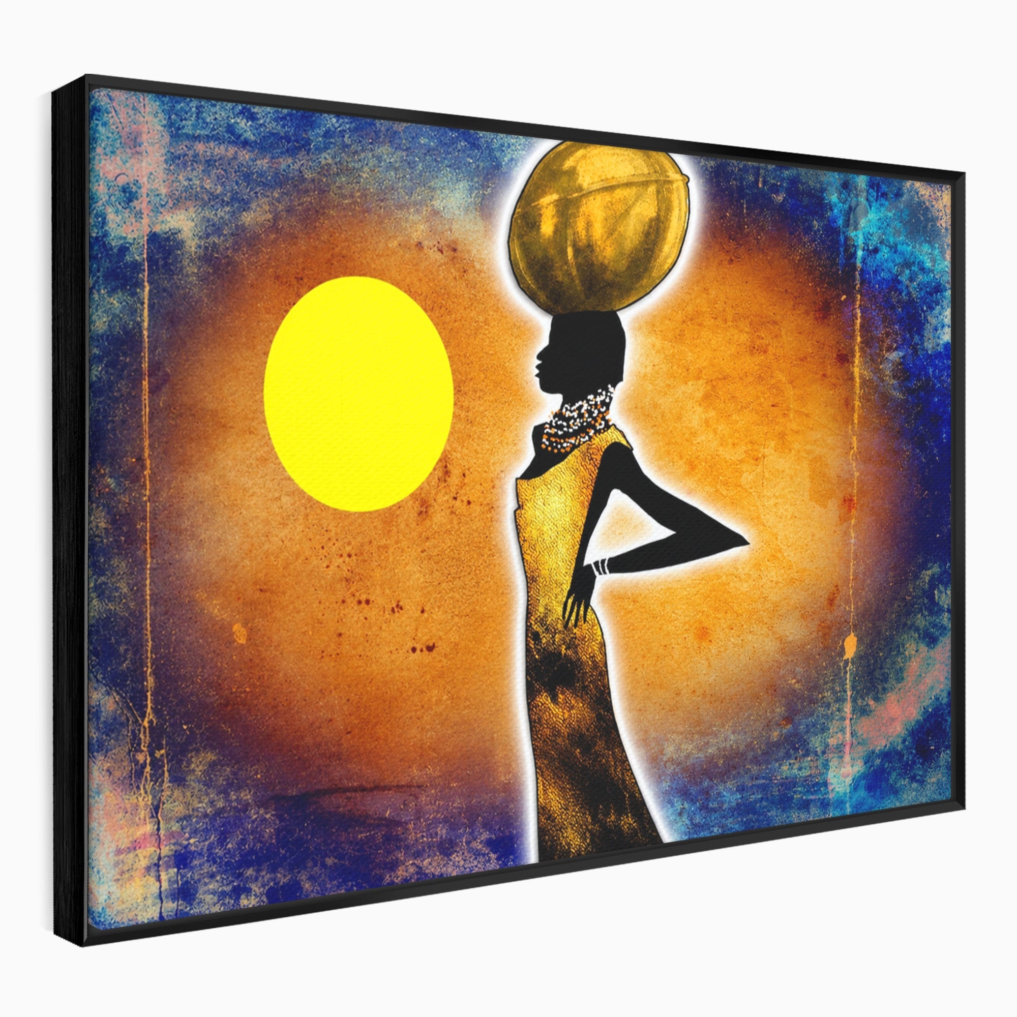 Tablou Canvas Premium LuxCanva® GL1071, Femeia Solara, Siluetă, Africa, Soare, Artă Modernă, Dormitor, Culori Vibrante