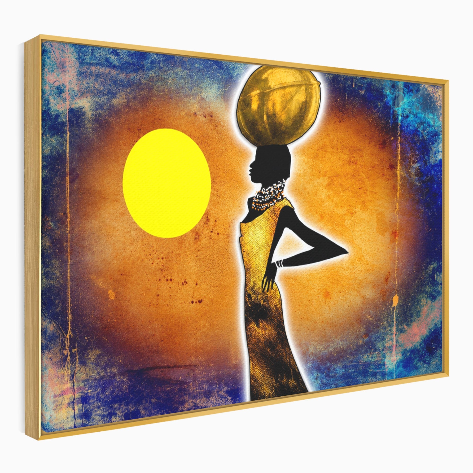 Tablou Canvas Premium LuxCanva® GL1071, Femeia Solara, Siluetă, Africa, Soare, Artă Modernă, Dormitor, Culori Vibrante