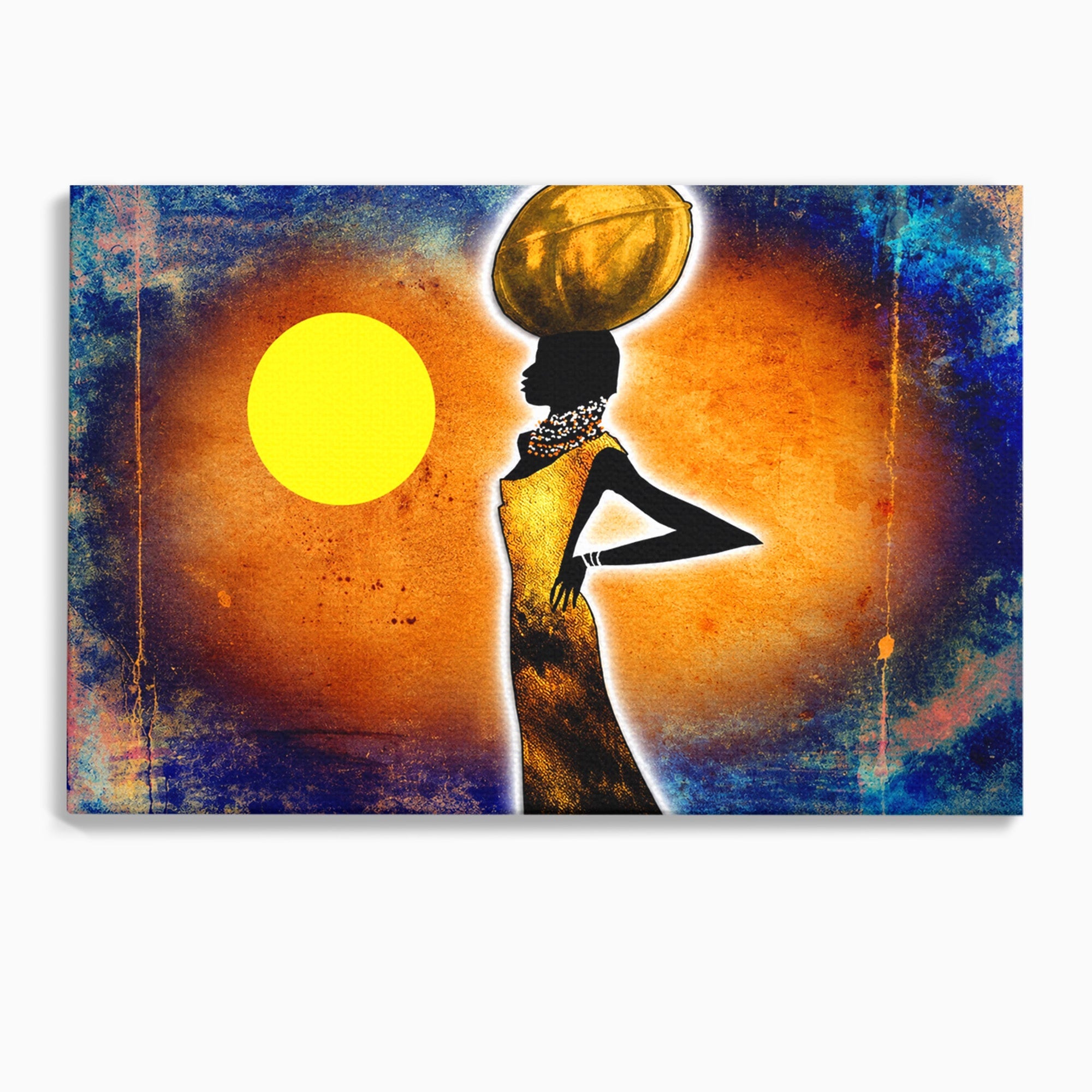 Tablou Canvas Premium LuxCanva® GL1071, Femeia Solara, Siluetă, Africa, Soare, Artă Modernă, Dormitor, Culori Vibrante