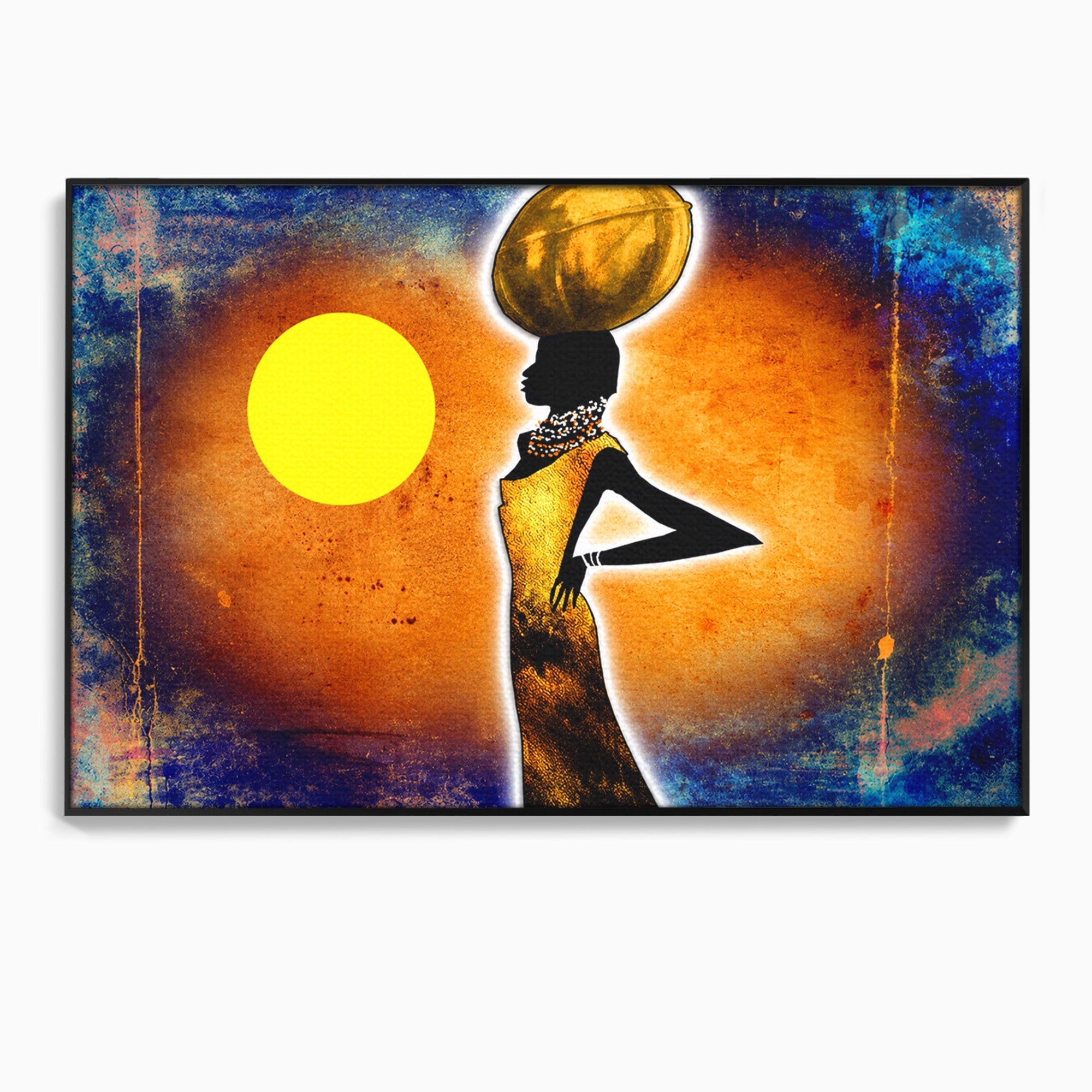 Tablou Canvas Premium LuxCanva® GL1071, Femeia Solara, Siluetă, Africa, Soare, Artă Modernă, Dormitor, Culori Vibrante