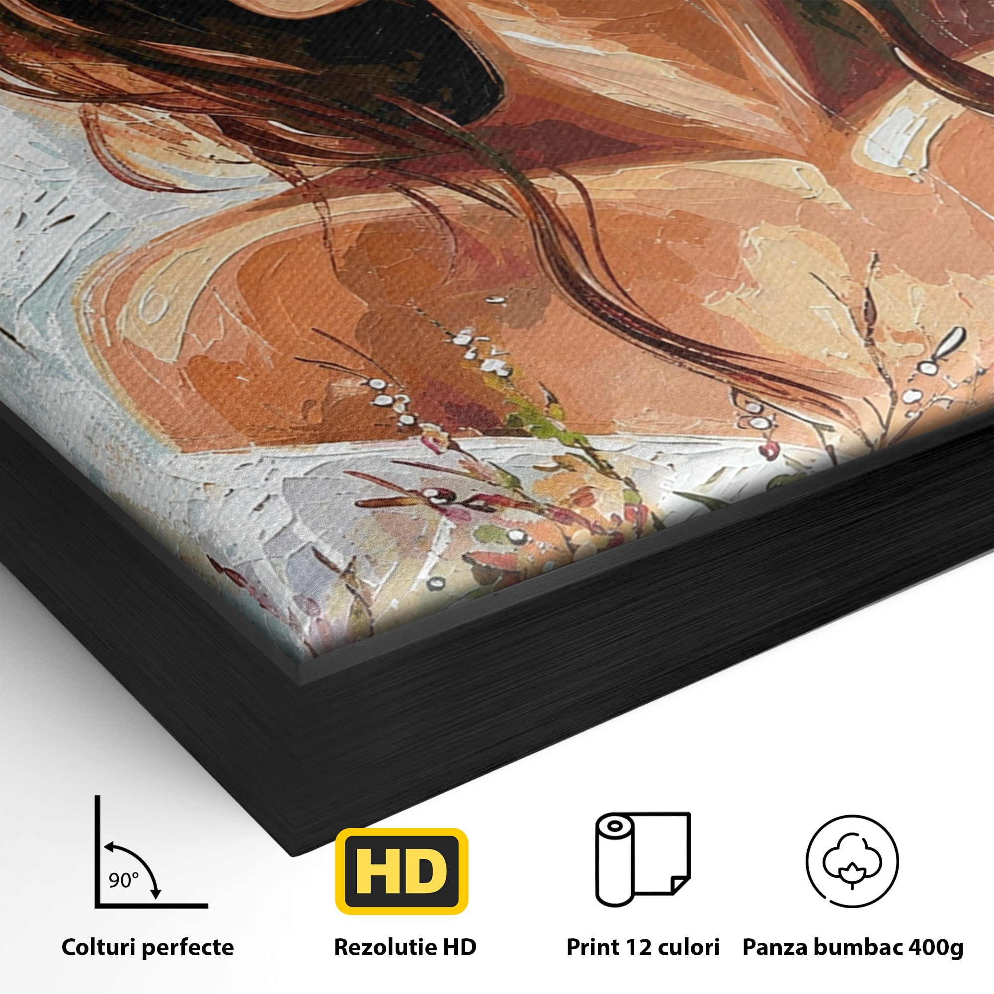 Tablou Canvas Premium LuxCanva® GV1050, Tandretea Florilor, Femeie, Flori, Portret, Eleganta, Dormitor, Living, Culori Vibrante
