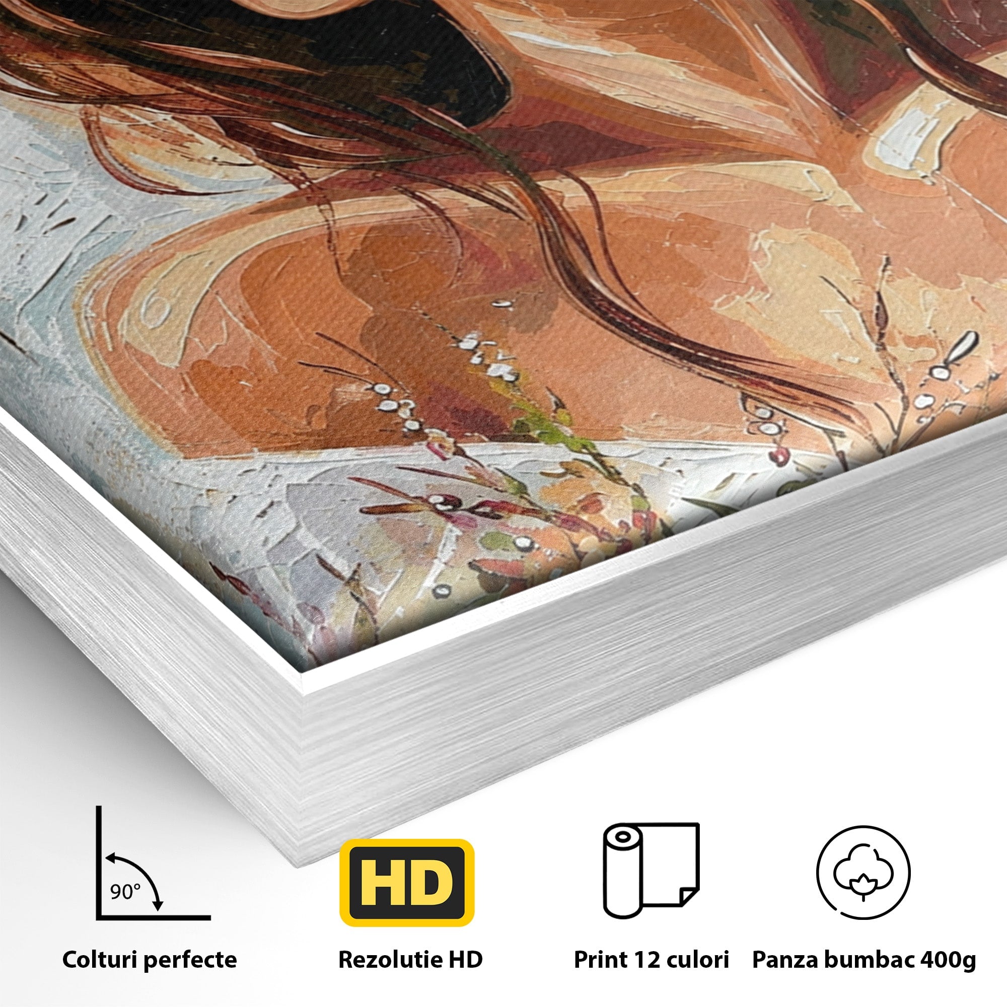 Tablou Canvas Premium LuxCanva® GV1050, Tandretea Florilor, Femeie, Flori, Portret, Eleganta, Dormitor, Living, Culori Vibrante