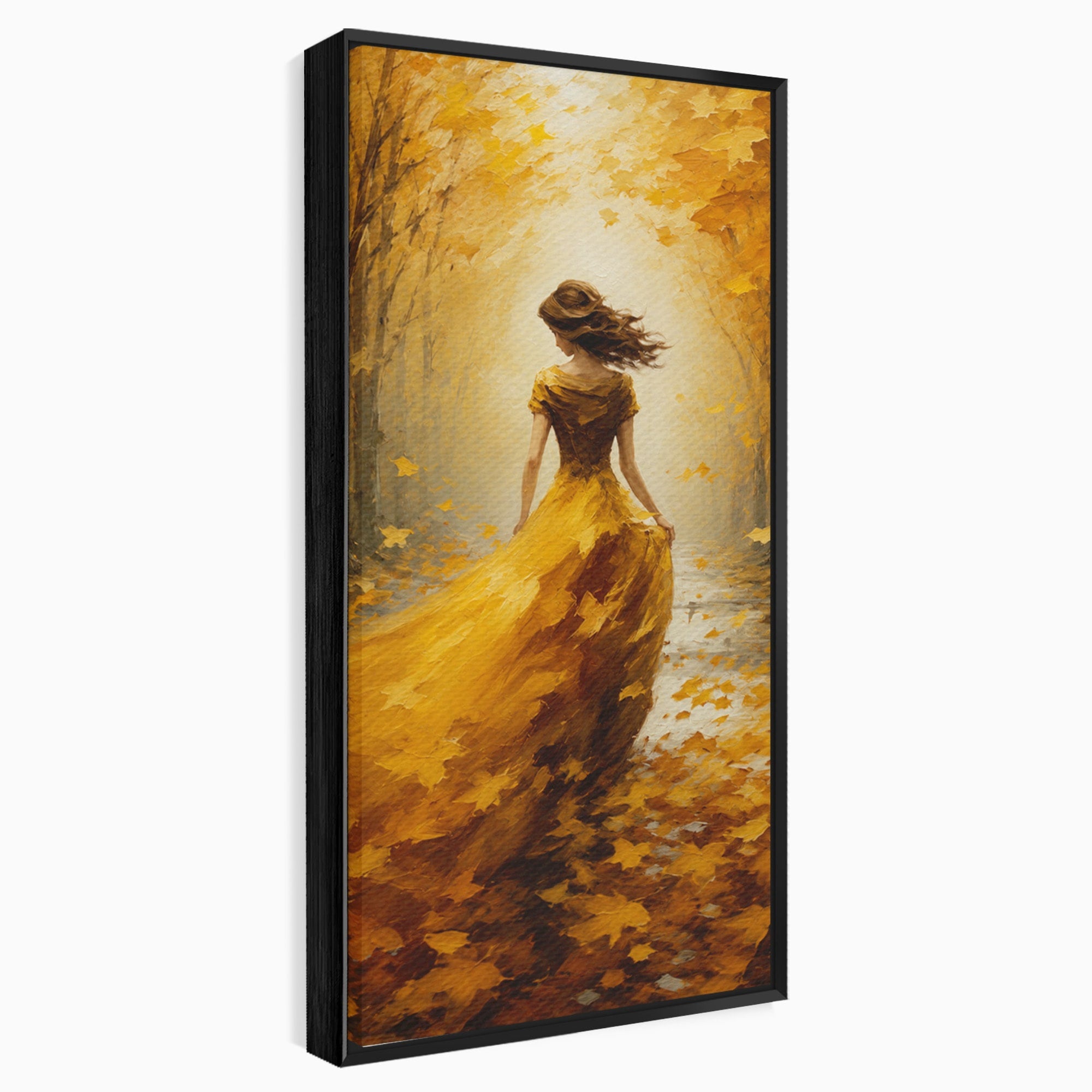 Tablou Canvas Premium LuxCanva® GV1053, Poezia Frunzelor, Femeie, Padure, Toamna, Eleganta, Mister, Living, Dormitor, Culori Vibrante