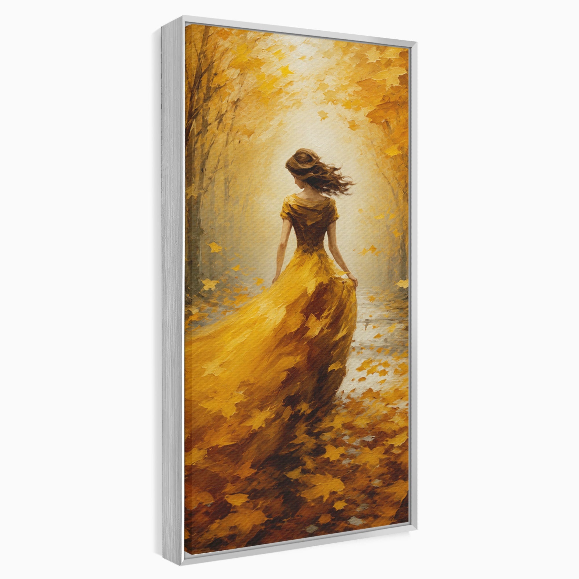 Tablou Canvas Premium LuxCanva® GV1053, Poezia Frunzelor, Femeie, Padure, Toamna, Eleganta, Mister, Living, Dormitor, Culori Vibrante