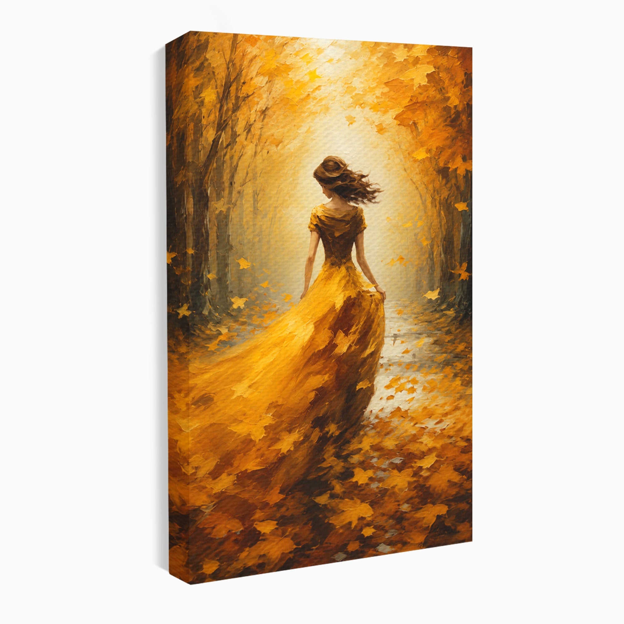 Tablou Canvas Premium LuxCanva® GV1053, Poezia Frunzelor, Femeie, Padure, Toamna, Eleganta, Mister, Living, Dormitor, Culori Vibrante