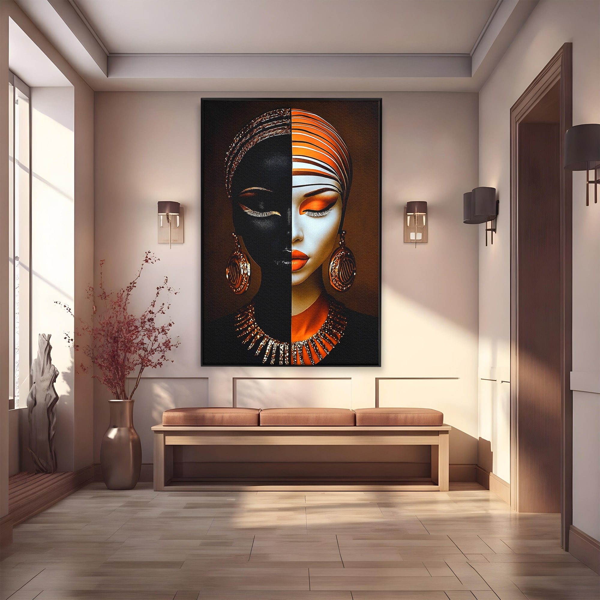 Tablou Canvas Premium LuxCanva® GV1056, Lumini si Umbre, Portret, Feminitate, Abstract, Contrast, Dormitor, Culori Vibrante