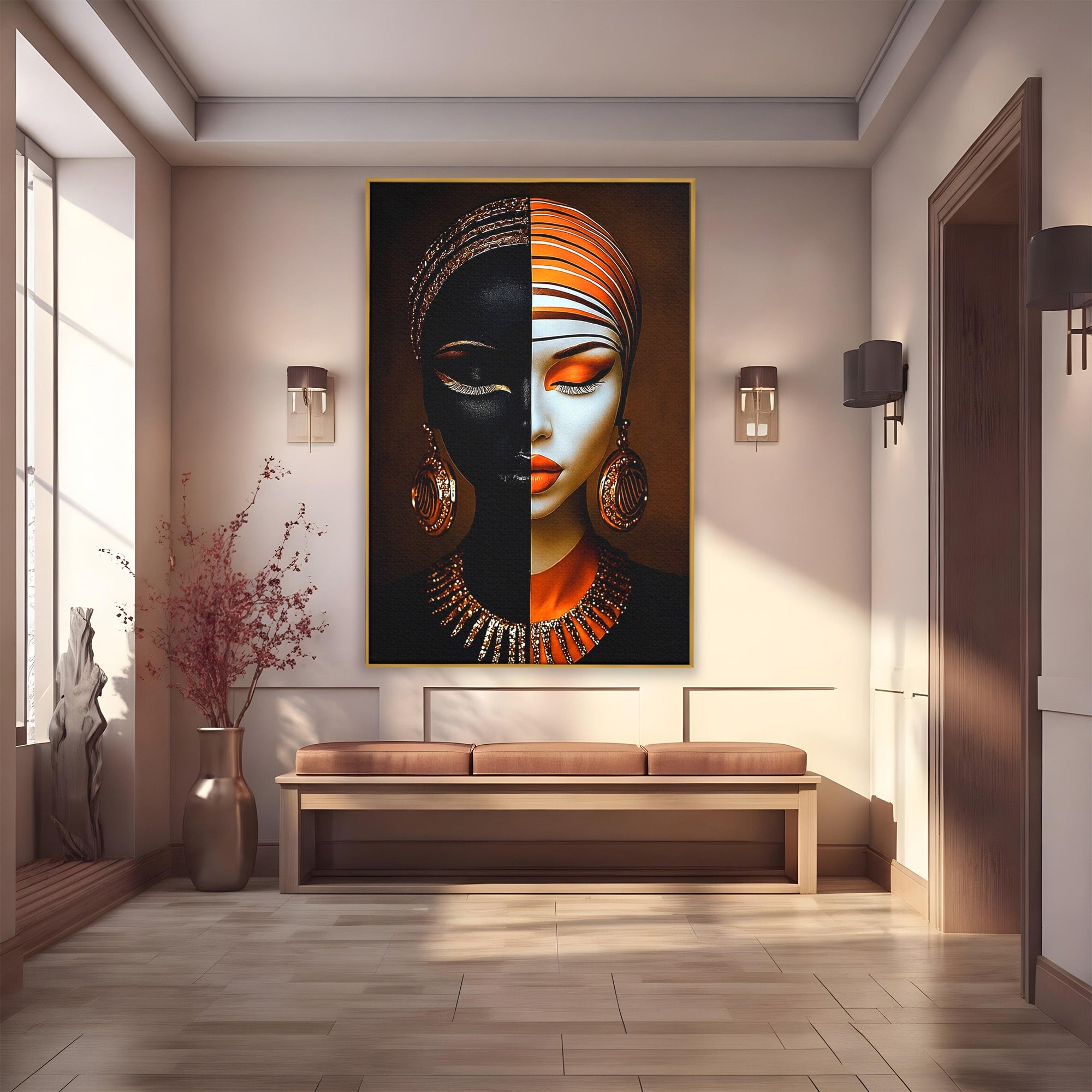 Tablou Canvas Premium LuxCanva® GV1056, Lumini si Umbre, Portret, Feminitate, Abstract, Contrast, Dormitor, Culori Vibrante