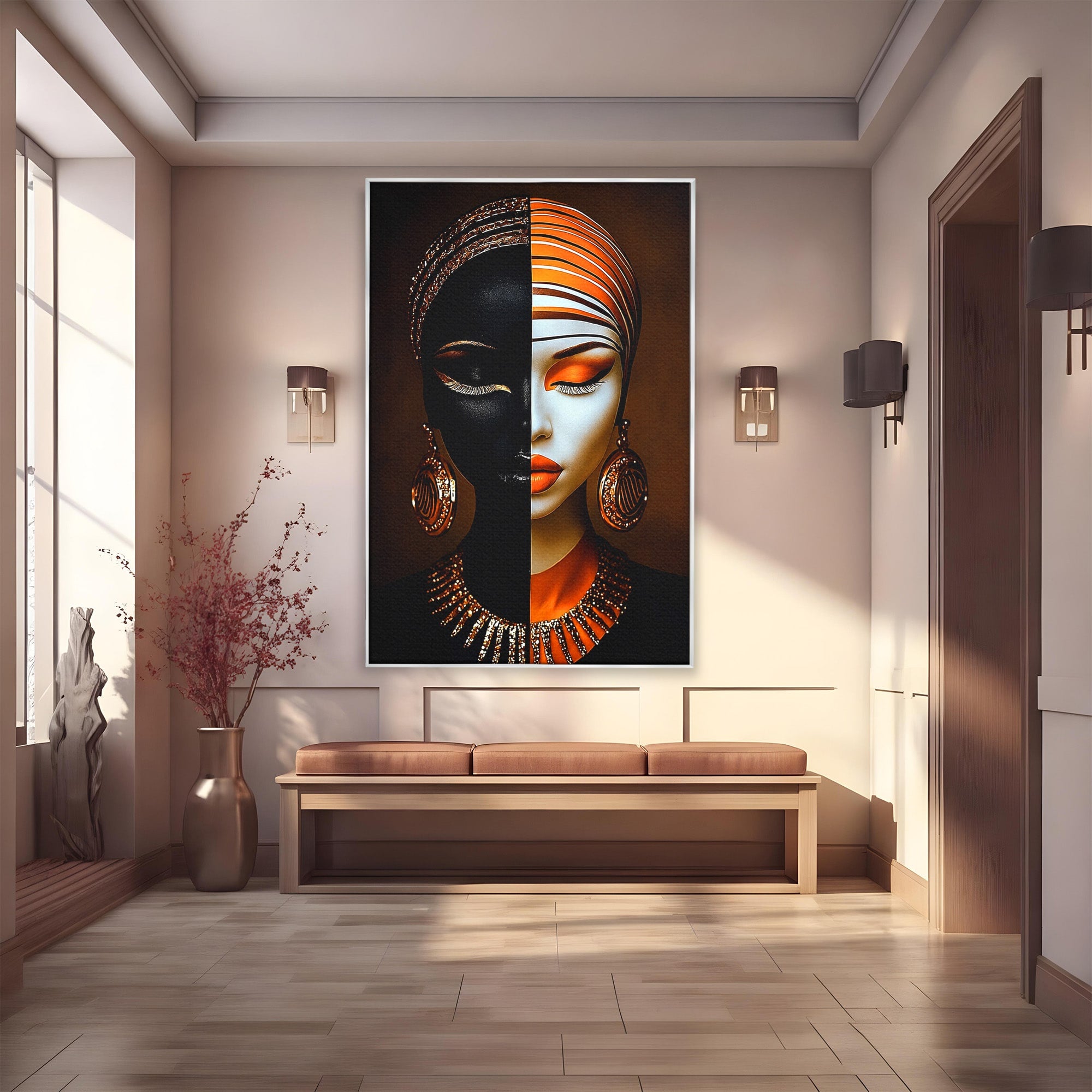 Tablou Canvas Premium LuxCanva® GV1056, Lumini si Umbre, Portret, Feminitate, Abstract, Contrast, Dormitor, Culori Vibrante