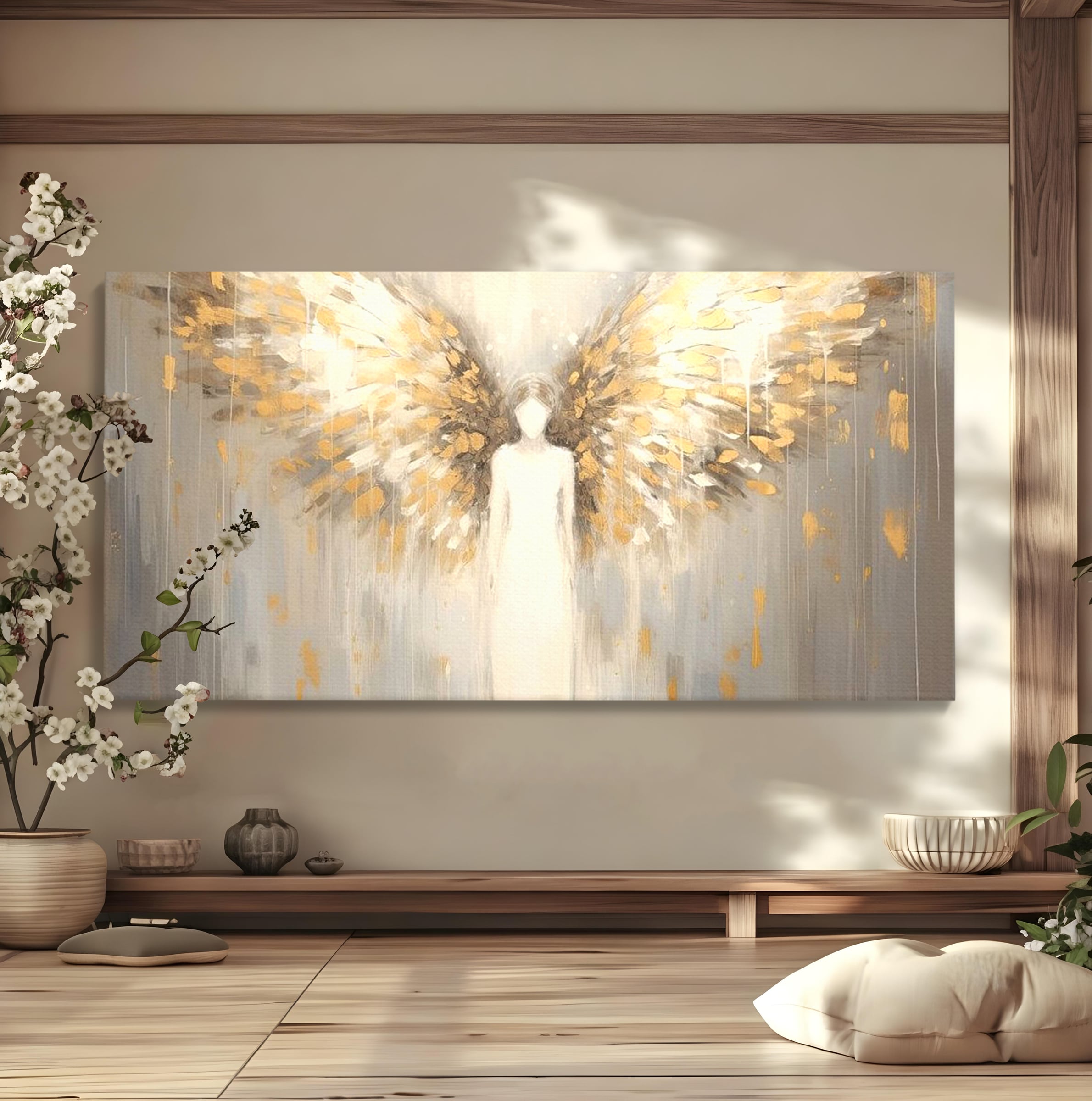 Tablou Canvas Premium LuxCanva® H1000, Aura Puritatii , Rai, Divinitate, Aurite, Aripi, Inger, Porti, Univers, Religie, Crestinism, Living, Dormitor, Birou
