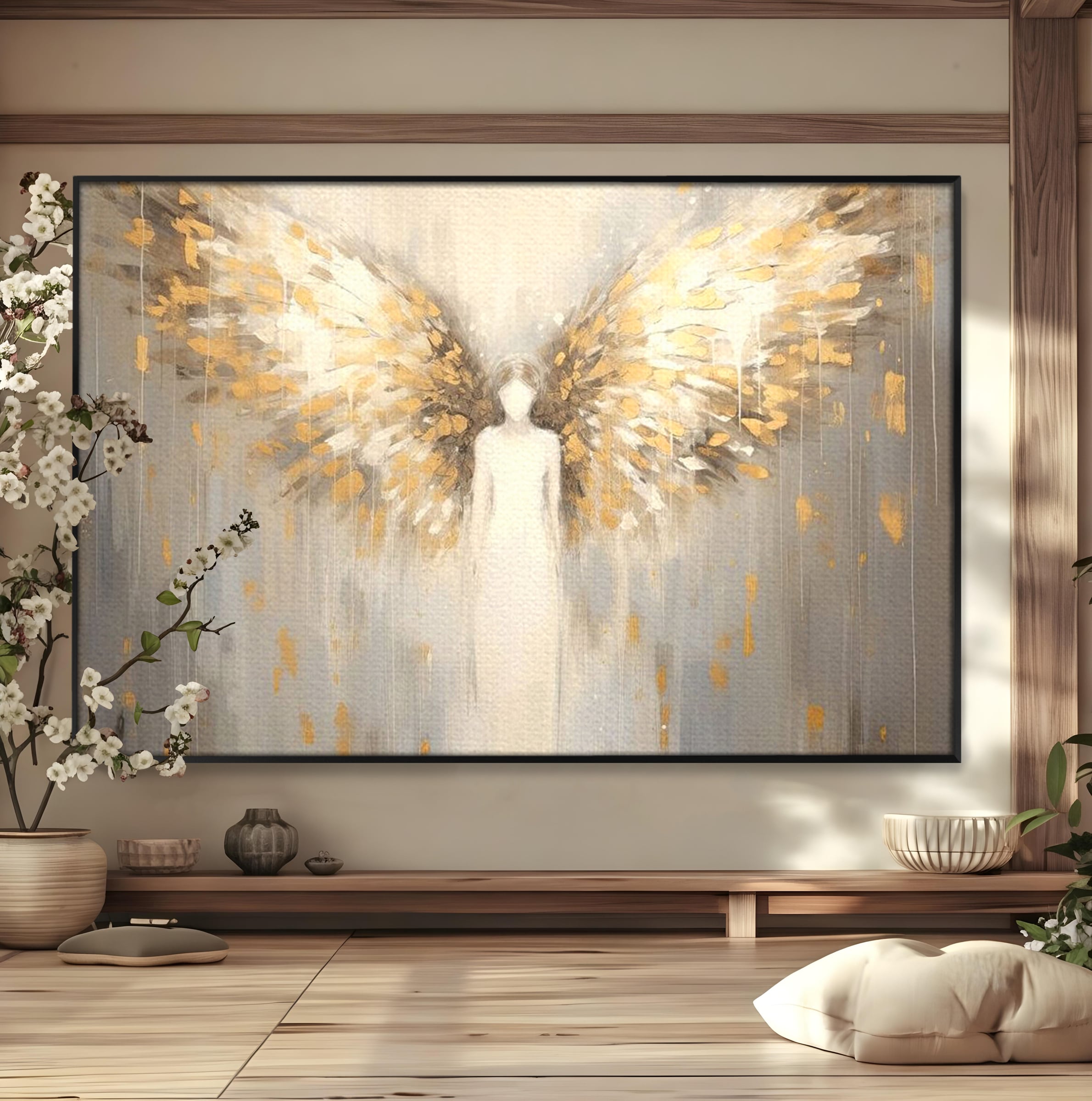 Tablou Canvas Premium LuxCanva® H1000, Aura Puritatii , Rai, Divinitate, Aurite, Aripi, Inger, Porti, Univers, Religie, Crestinism, Living, Dormitor, Birou