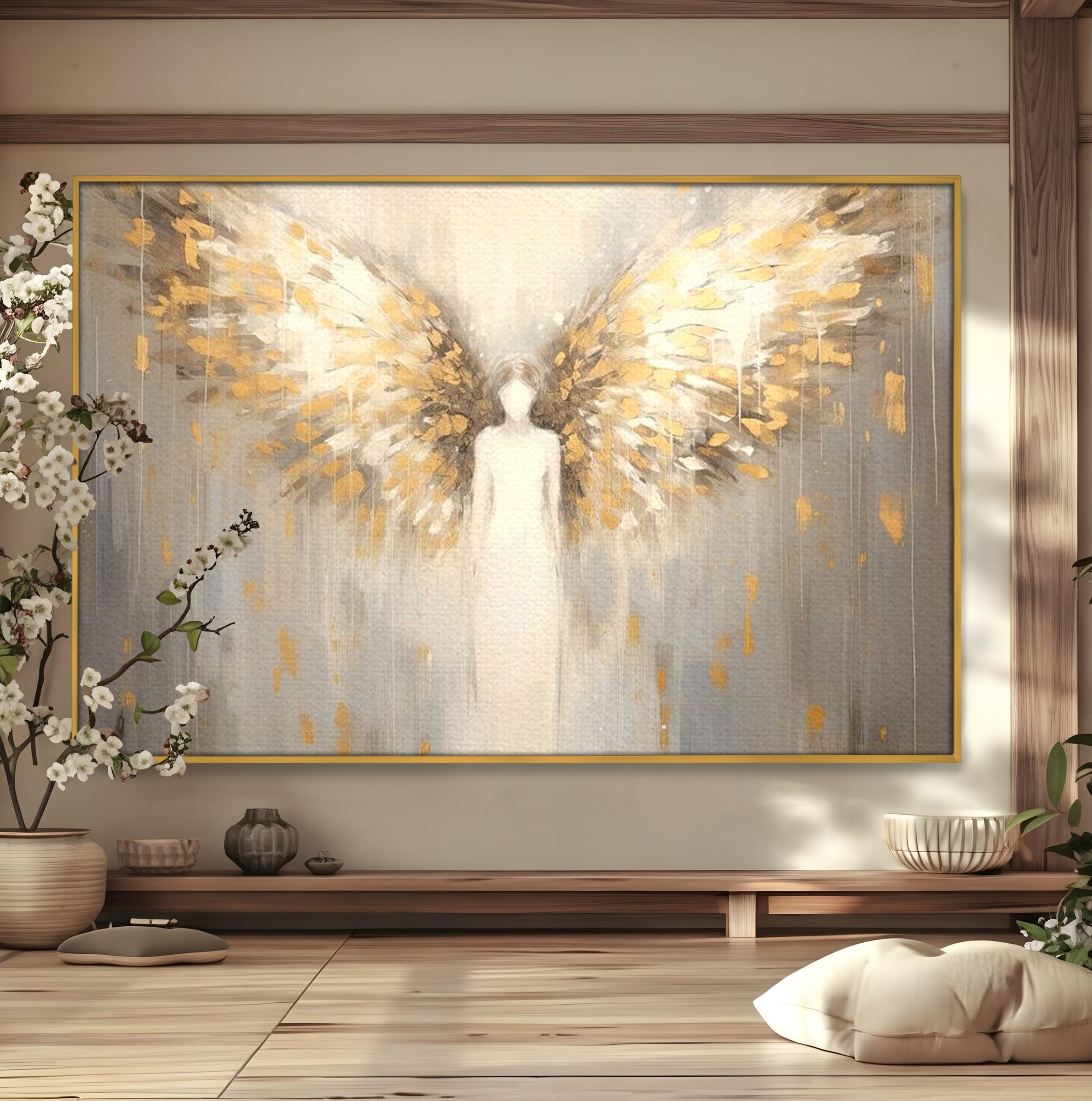 Tablou Canvas Premium LuxCanva® H1000, Aura Puritatii , Rai, Divinitate, Aurite, Aripi, Inger, Porti, Univers, Religie, Crestinism, Living, Dormitor, Birou