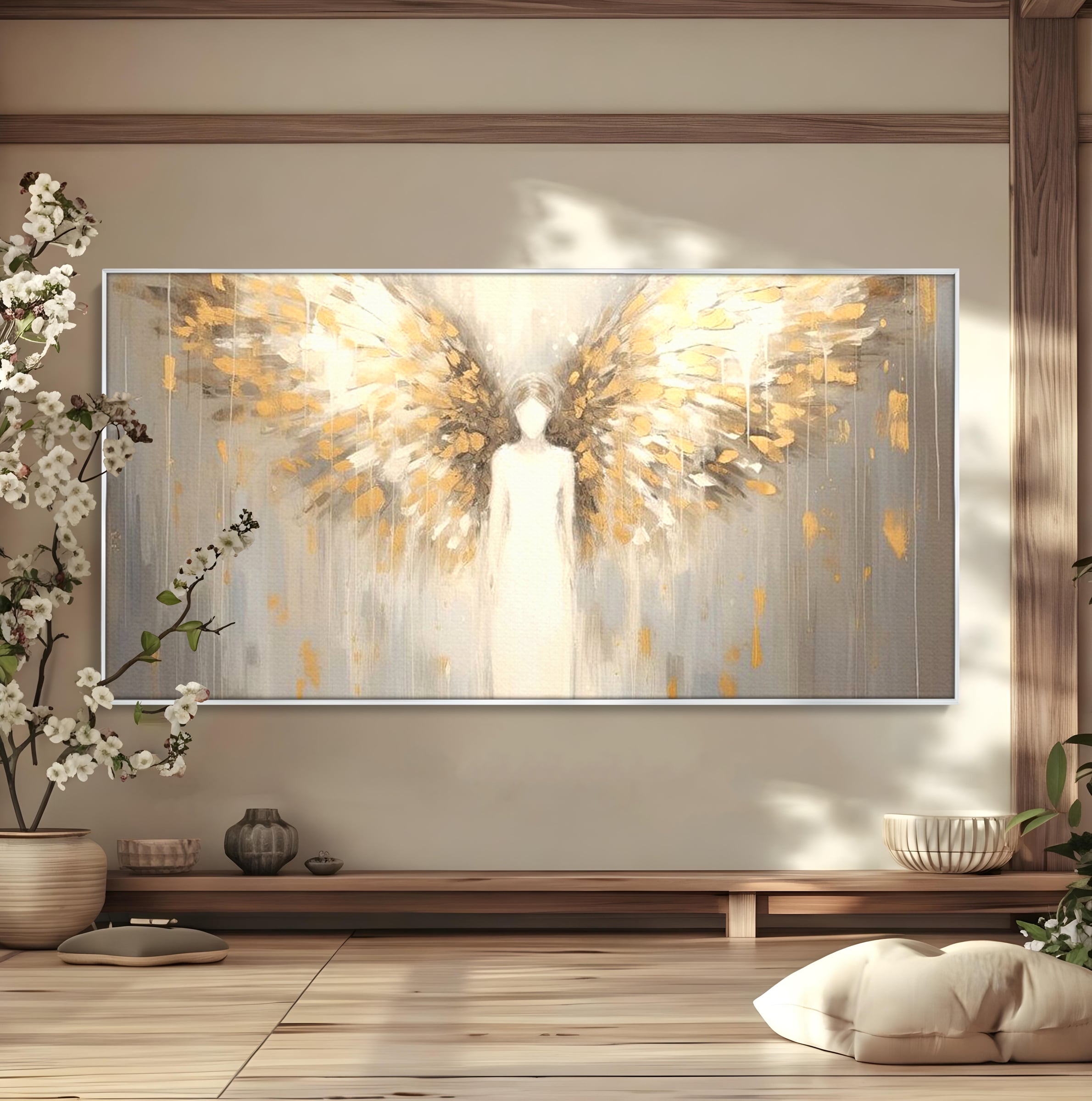 Tablou Canvas Premium LuxCanva® H1000, Aura Puritatii , Rai, Divinitate, Aurite, Aripi, Inger, Porti, Univers, Religie, Crestinism, Living, Dormitor, Birou