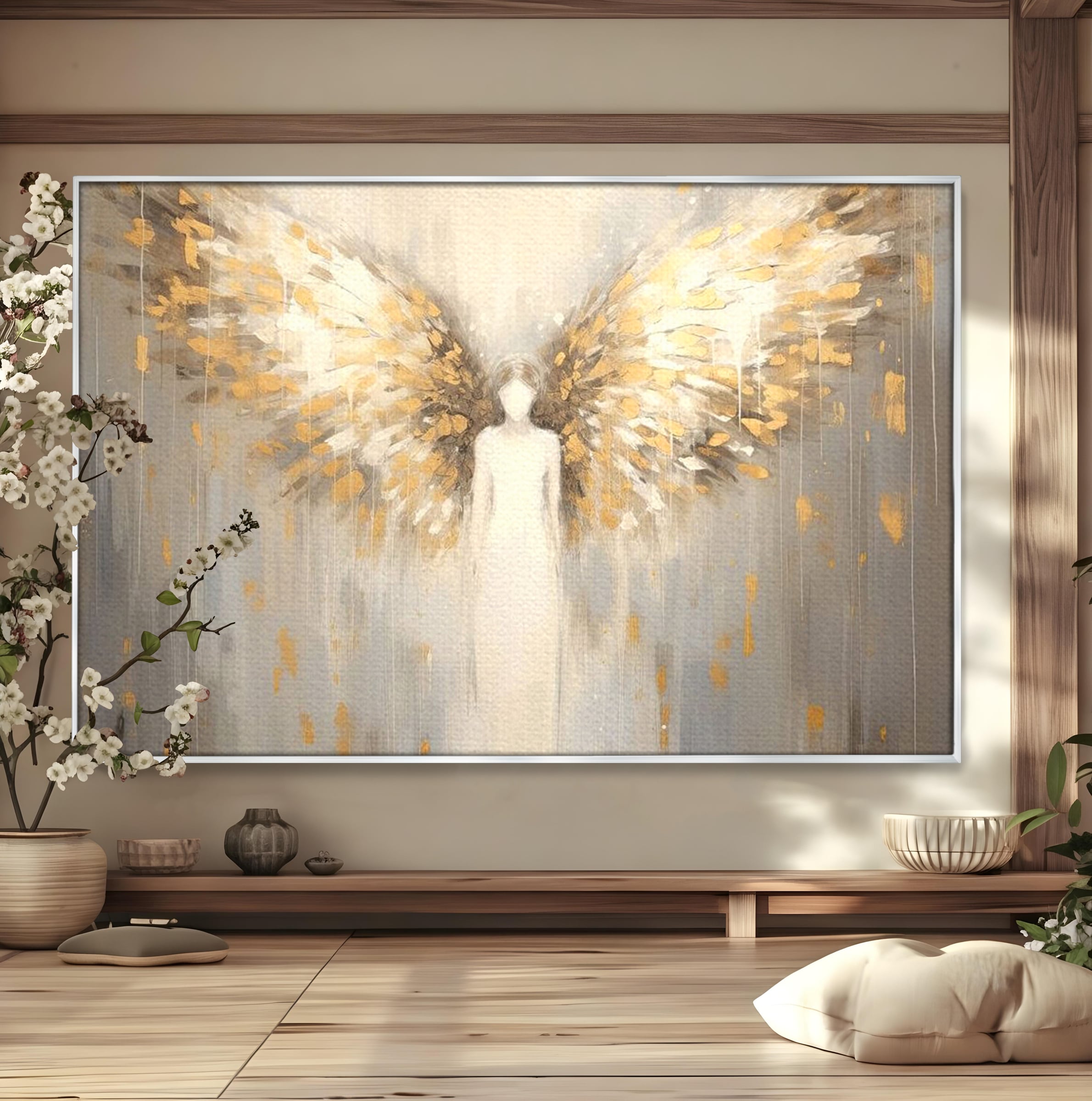 Tablou Canvas Premium LuxCanva® H1000, Aura Puritatii , Rai, Divinitate, Aurite, Aripi, Inger, Porti, Univers, Religie, Crestinism, Living, Dormitor, Birou