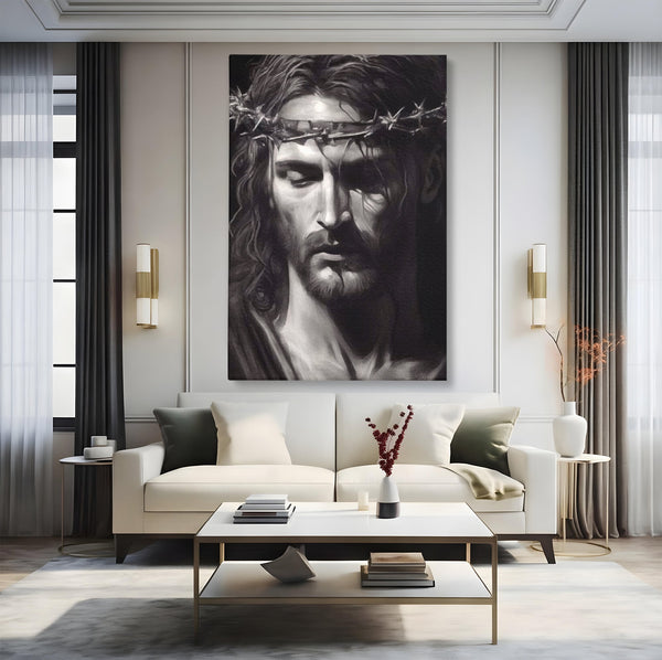 Tablou Canvas Premium LuxCanva® H1001, Durere si Speranta , Sacrificiu, Spini, Coroana, Mantuire, Iisus, Durere, Sange, Jertfa, Living, Dormitor