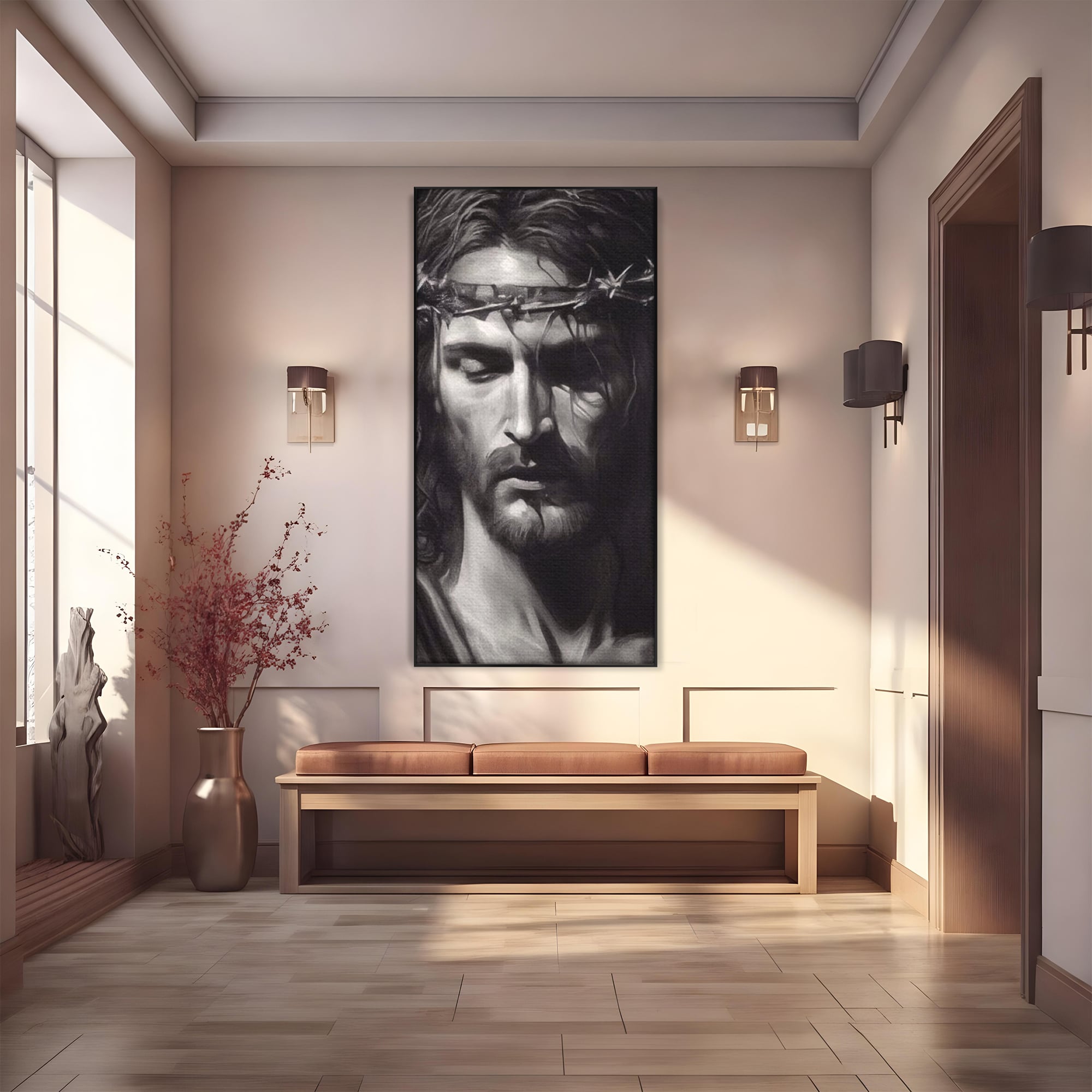 Tablou Canvas Premium LuxCanva® H1001, Durere si Speranta , Sacrificiu, Spini, Coroana, Mantuire, Iisus, Durere, Sange, Jertfa, Living, Dormitor