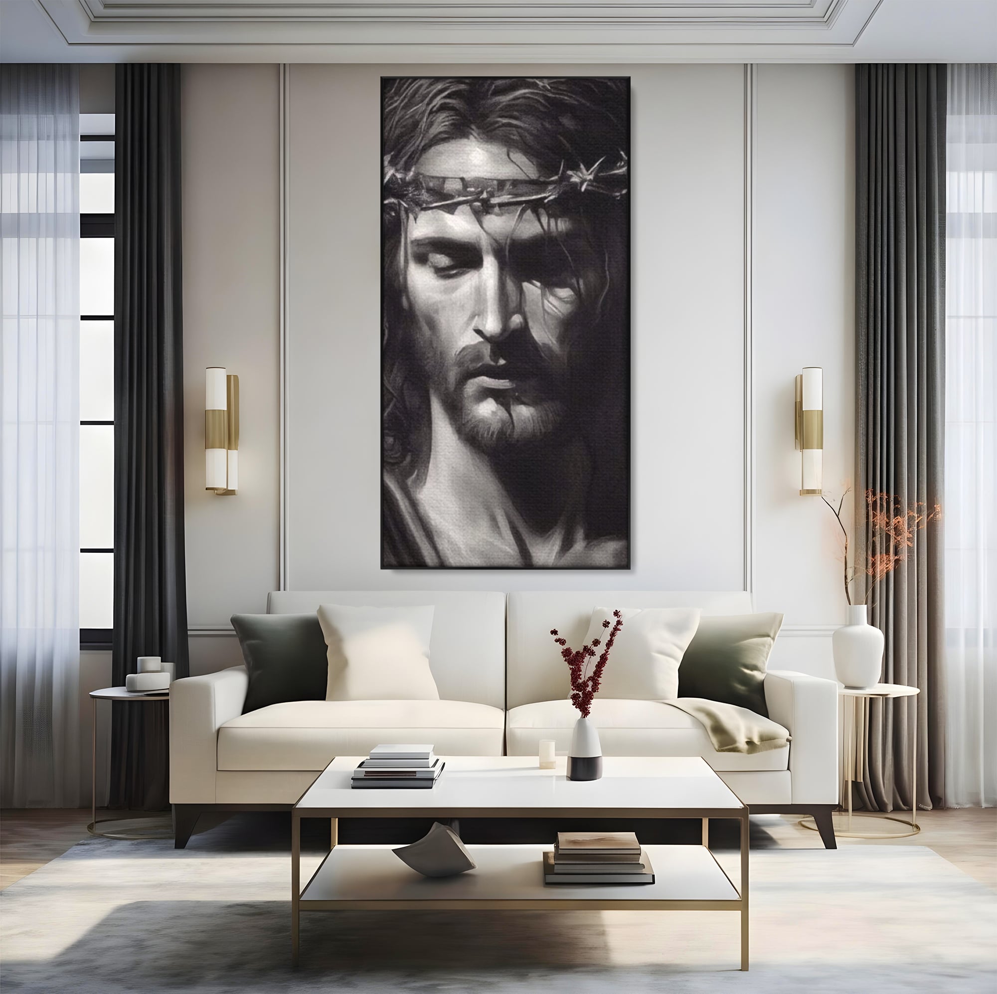Tablou Canvas Premium LuxCanva® H1001, Durere si Speranta , Sacrificiu, Spini, Coroana, Mantuire, Iisus, Durere, Sange, Jertfa, Living, Dormitor