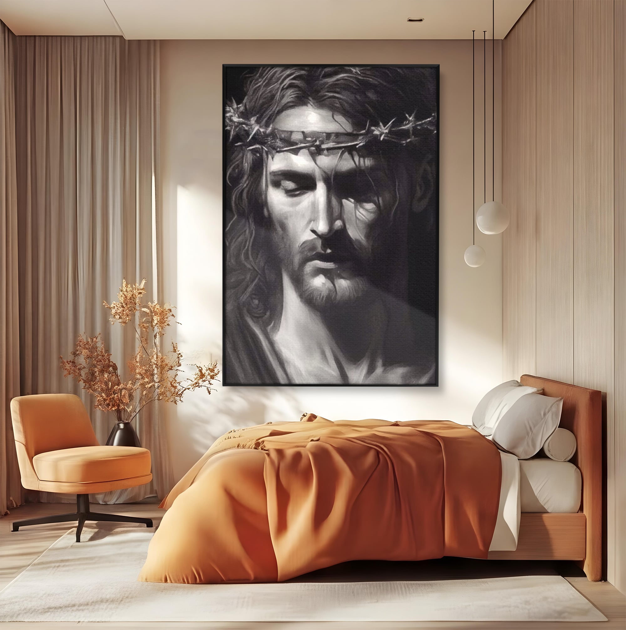 Tablou Canvas Premium LuxCanva® H1001, Durere si Speranta , Sacrificiu, Spini, Coroana, Mantuire, Iisus, Durere, Sange, Jertfa, Living, Dormitor