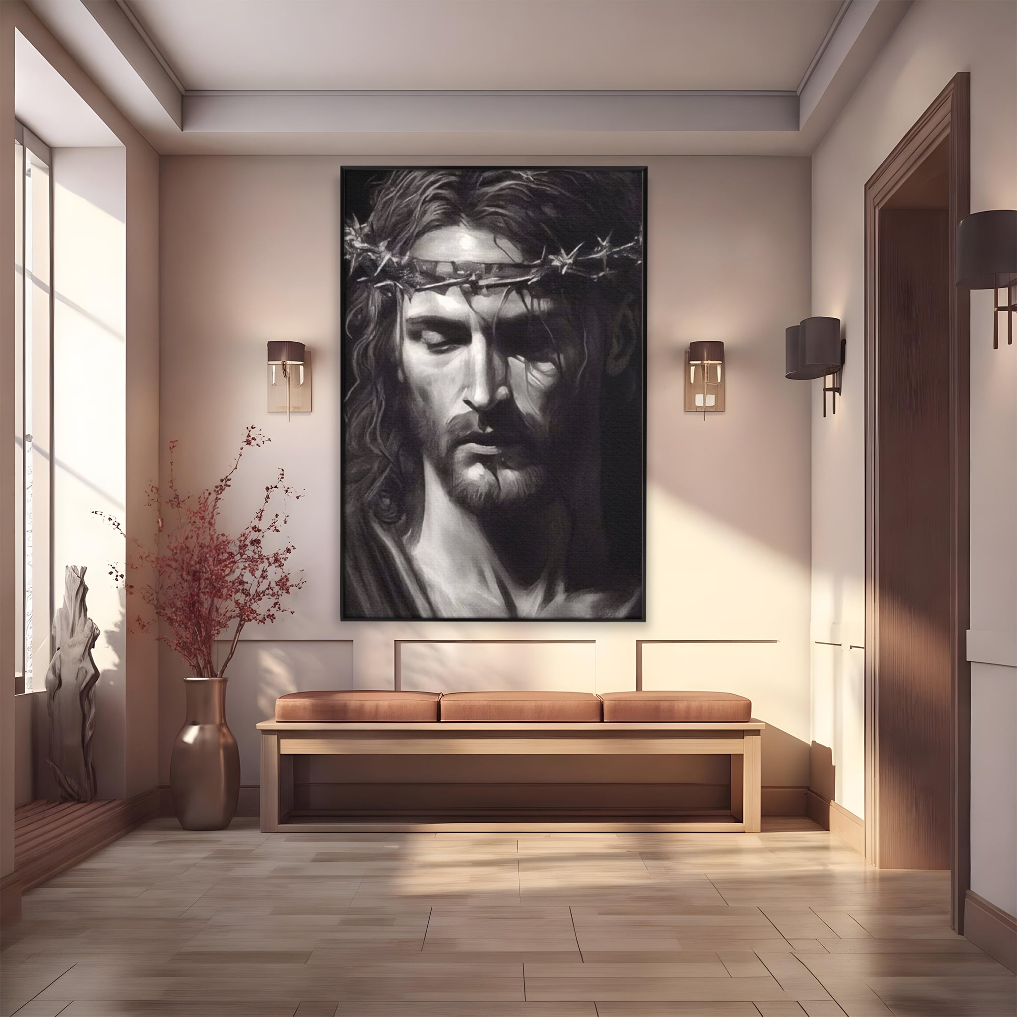 Tablou Canvas Premium LuxCanva® H1001, Durere si Speranta , Sacrificiu, Spini, Coroana, Mantuire, Iisus, Durere, Sange, Jertfa, Living, Dormitor