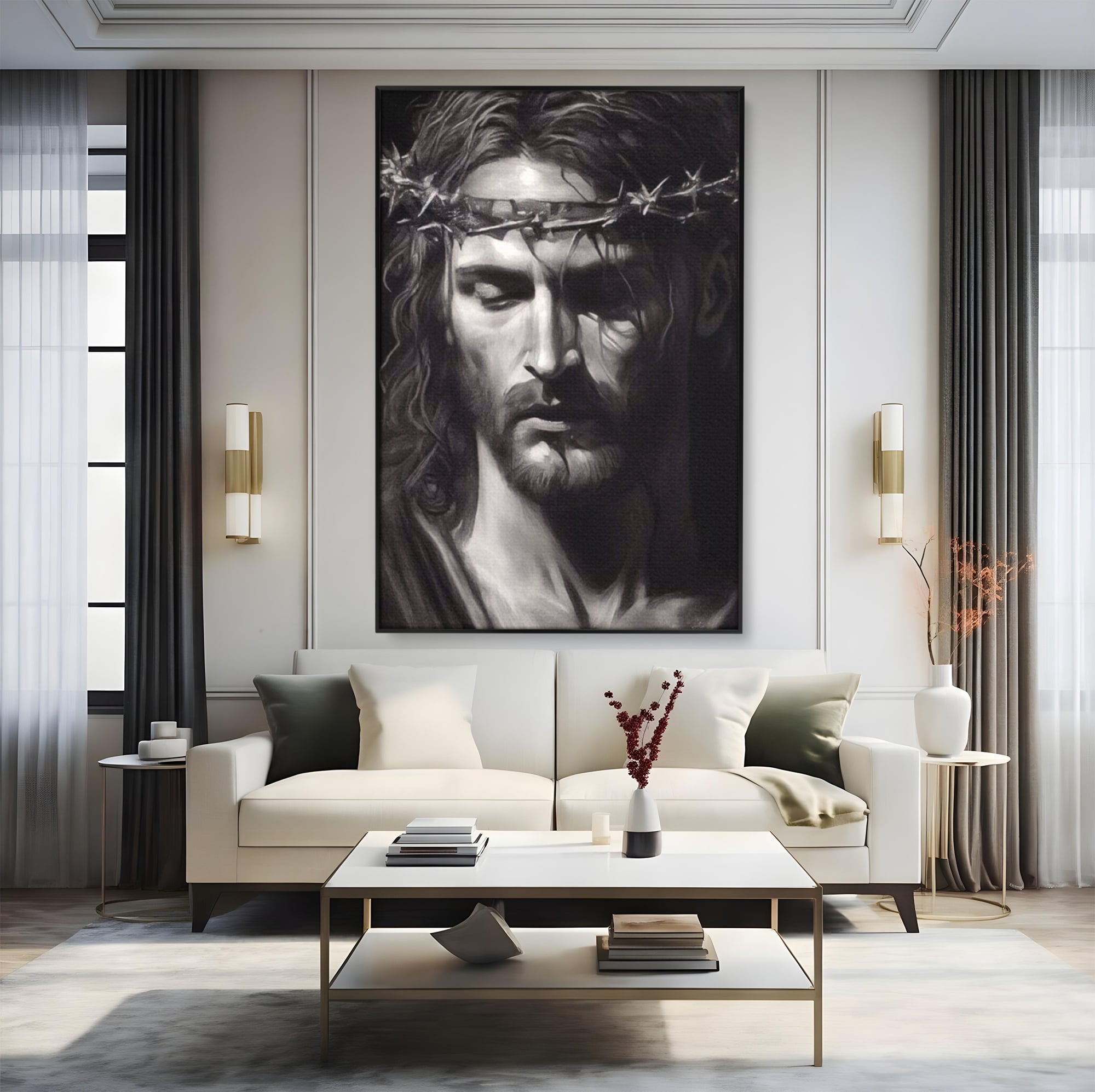 Tablou Canvas Premium LuxCanva® H1001, Durere si Speranta , Sacrificiu, Spini, Coroana, Mantuire, Iisus, Durere, Sange, Jertfa, Living, Dormitor