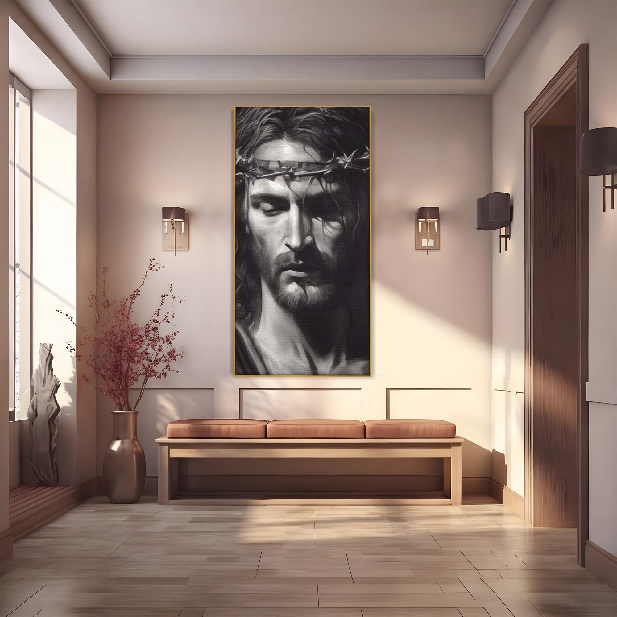 Tablou Canvas Premium LuxCanva® H1001, Durere si Speranta , Sacrificiu, Spini, Coroana, Mantuire, Iisus, Durere, Sange, Jertfa, Living, Dormitor