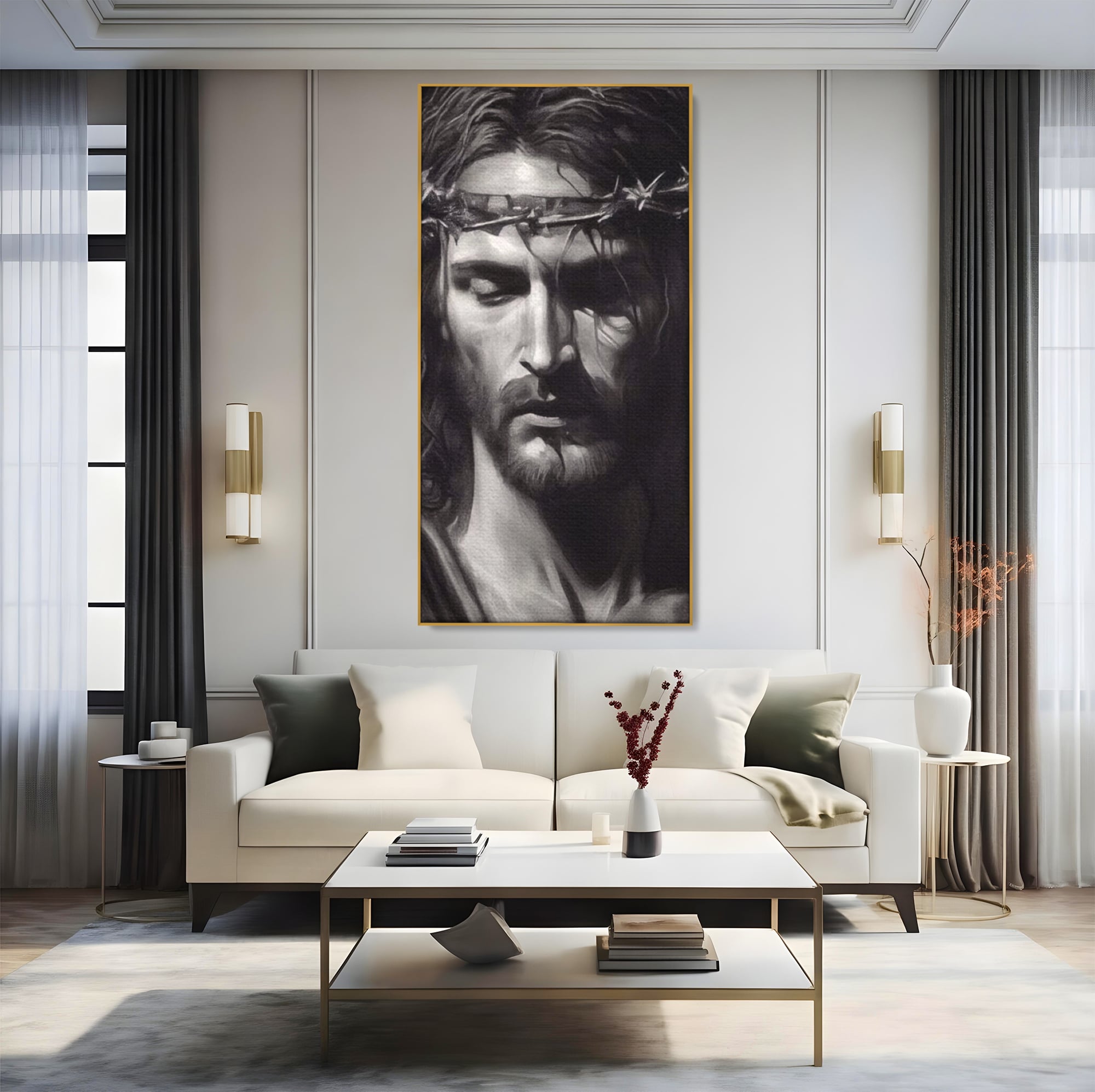 Tablou Canvas Premium LuxCanva® H1001, Durere si Speranta , Sacrificiu, Spini, Coroana, Mantuire, Iisus, Durere, Sange, Jertfa, Living, Dormitor