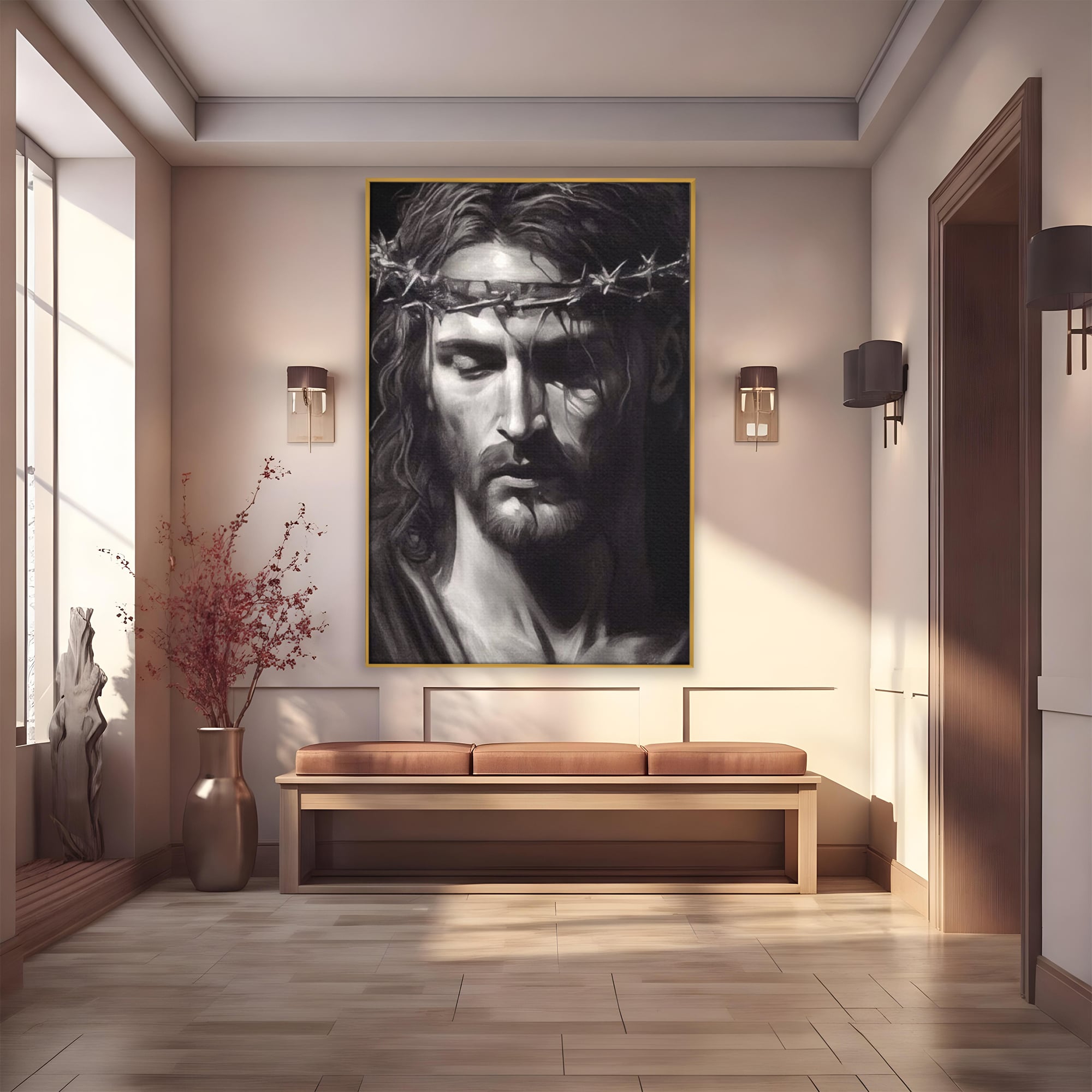 Tablou Canvas Premium LuxCanva® H1001, Durere si Speranta , Sacrificiu, Spini, Coroana, Mantuire, Iisus, Durere, Sange, Jertfa, Living, Dormitor