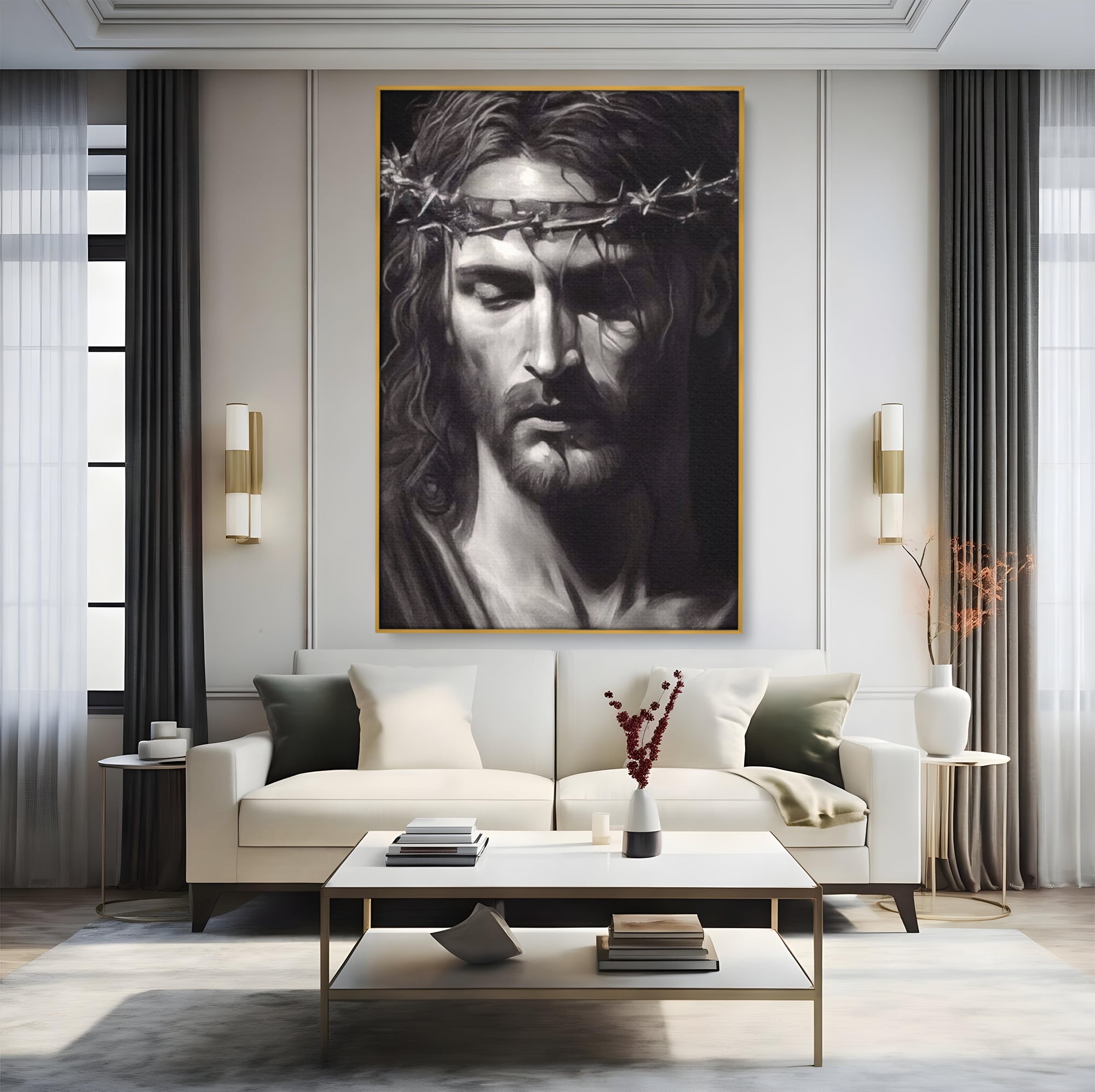 Tablou Canvas Premium LuxCanva® H1001, Durere si Speranta , Sacrificiu, Spini, Coroana, Mantuire, Iisus, Durere, Sange, Jertfa, Living, Dormitor