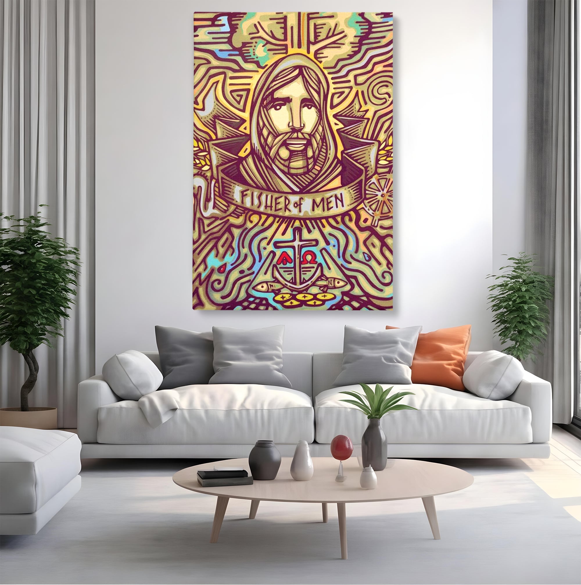 Tablou Canvas Premium LuxCanva® H1005, Iisus, Pastorul Oamenilor , Pescar, Icoana, Suflet, Speranta, Calauza, Ancora, Misticism, Religie, Living