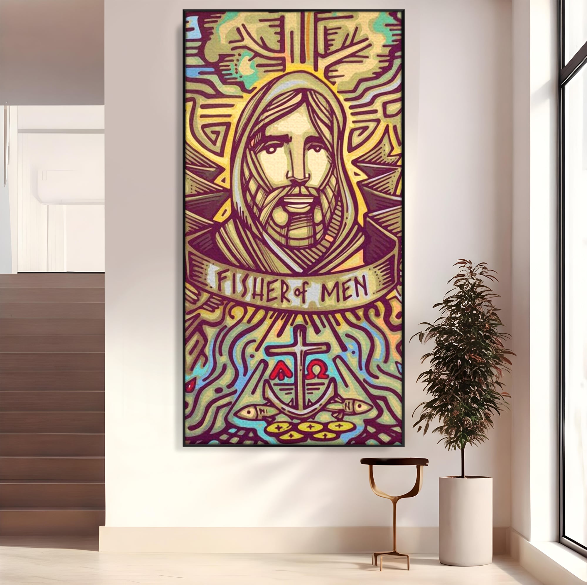 Tablou Canvas Premium LuxCanva® H1005, Iisus, Pastorul Oamenilor , Pescar, Icoana, Suflet, Speranta, Calauza, Ancora, Misticism, Religie, Living