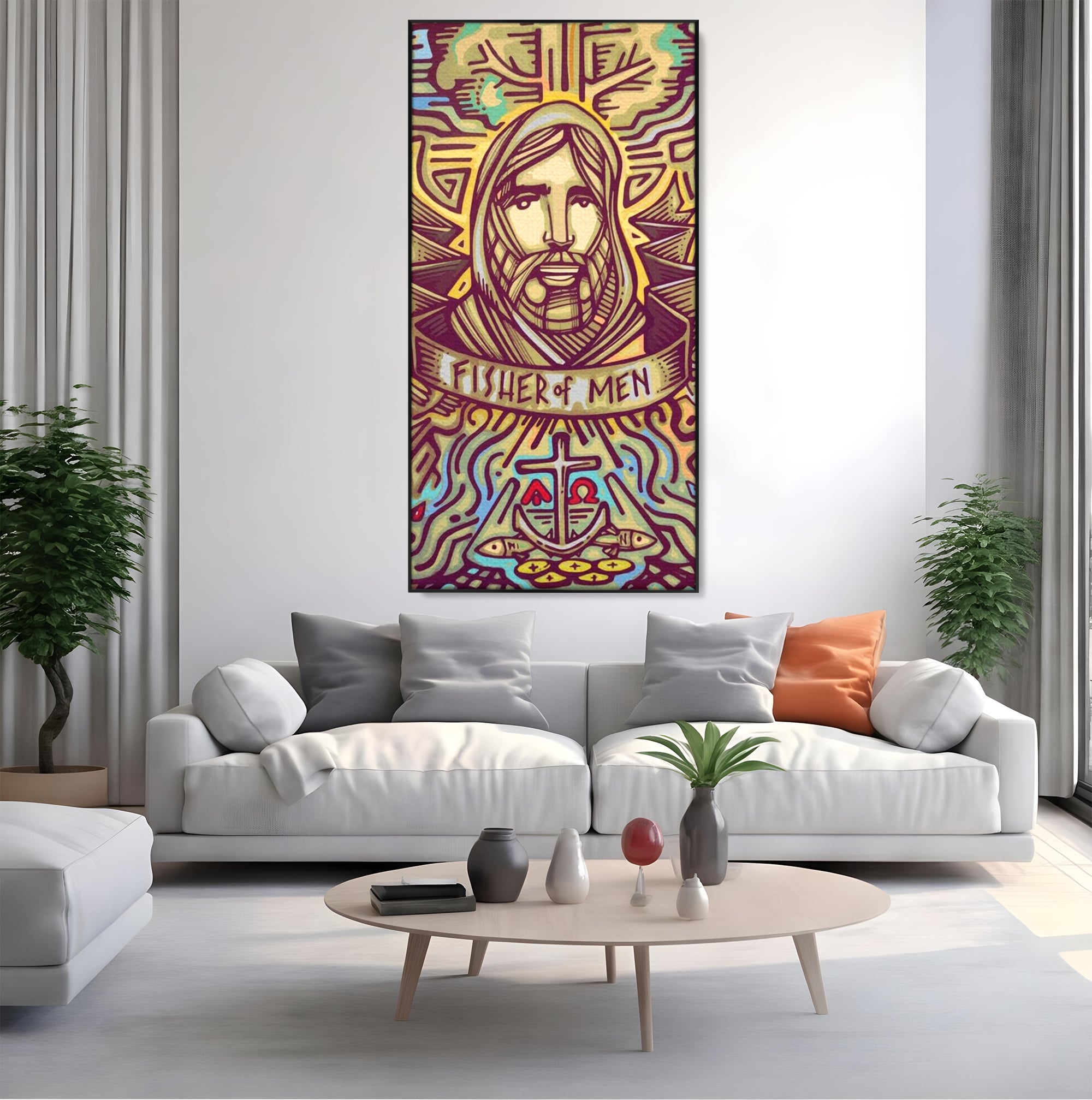 Tablou Canvas Premium LuxCanva® H1005, Iisus, Pastorul Oamenilor , Pescar, Icoana, Suflet, Speranta, Calauza, Ancora, Misticism, Religie, Living