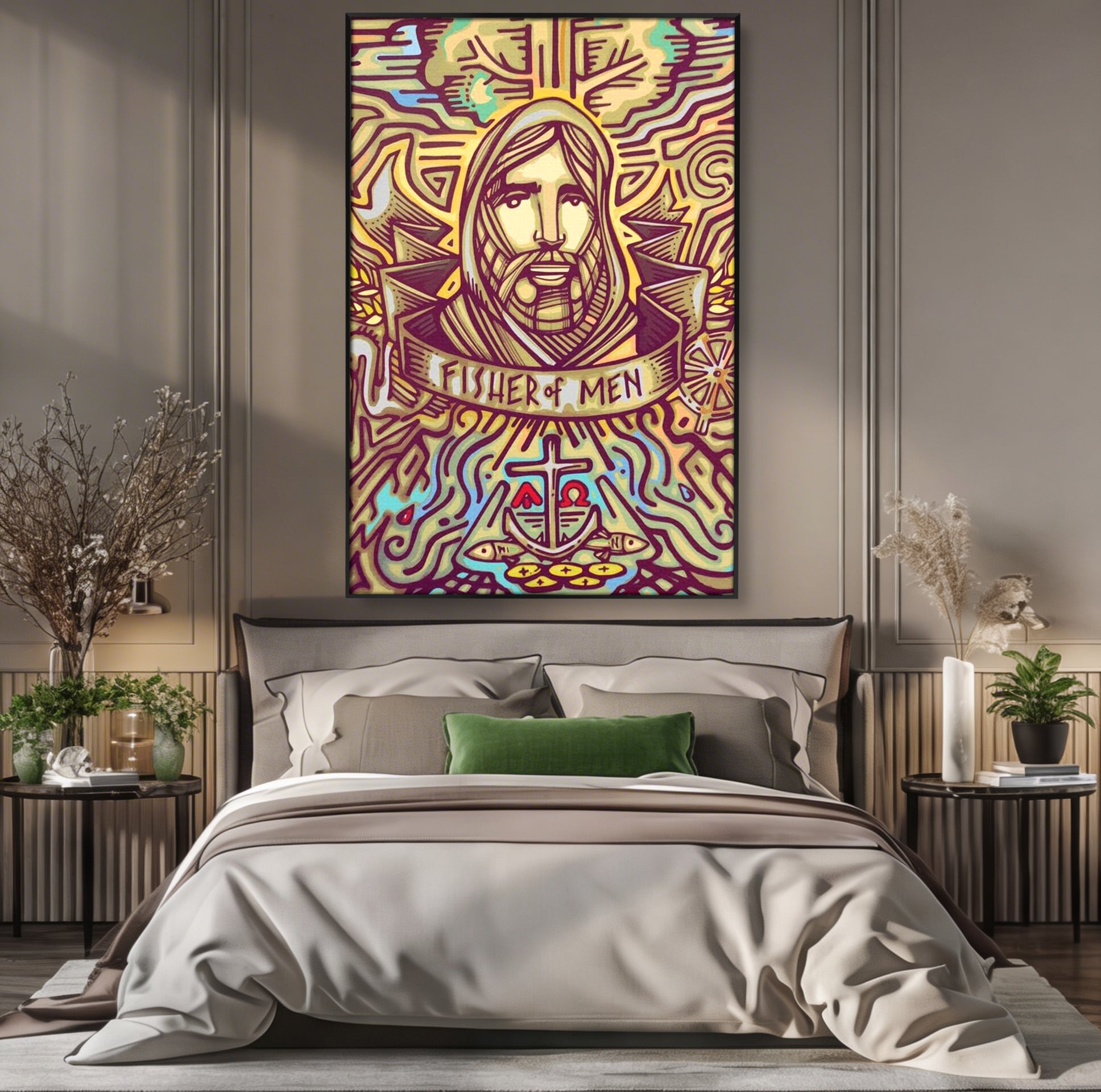 Tablou Canvas Premium LuxCanva® H1005, Iisus, Pastorul Oamenilor , Pescar, Icoana, Suflet, Speranta, Calauza, Ancora, Misticism, Religie, Living