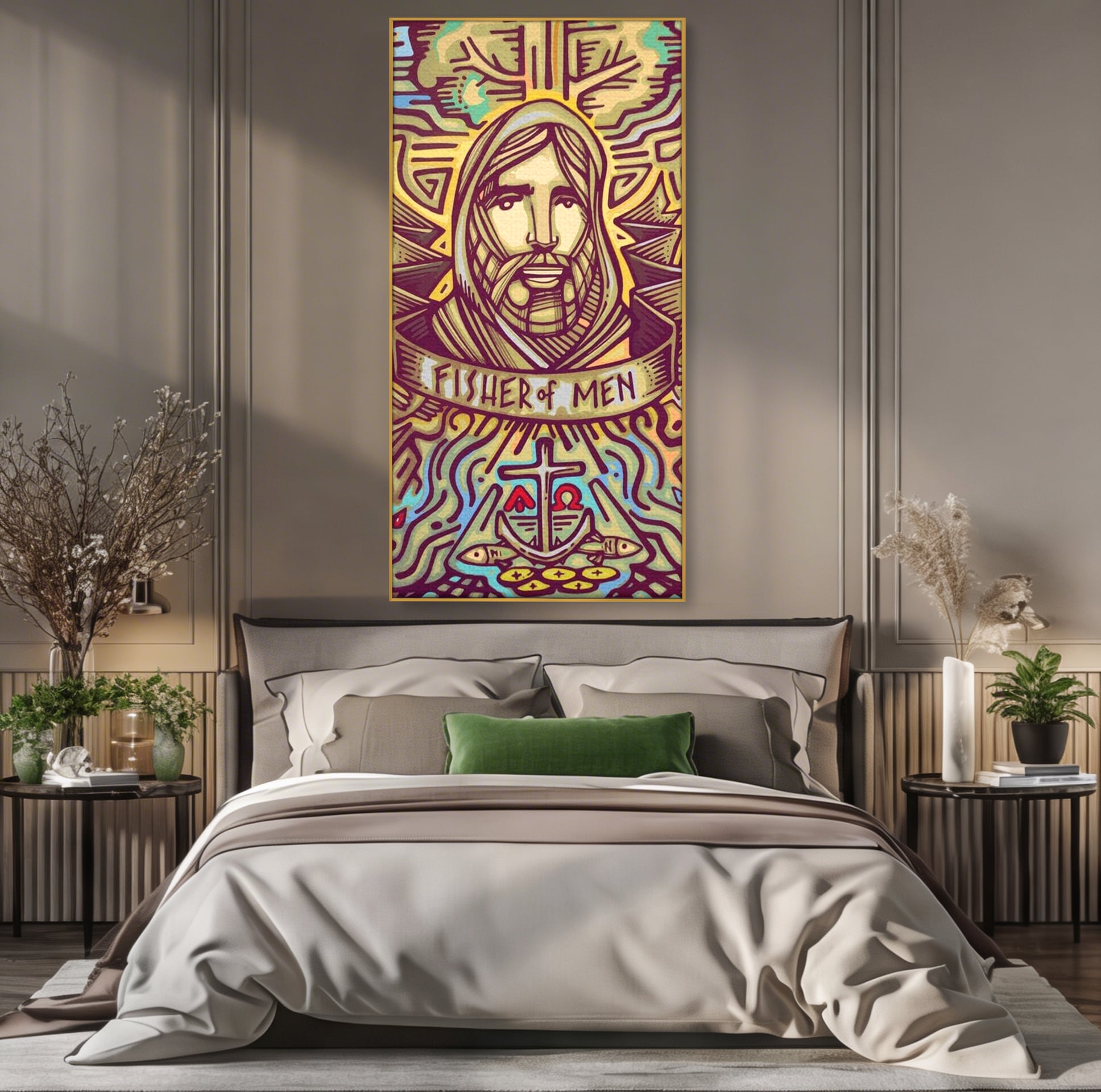 Tablou Canvas Premium LuxCanva® H1005, Iisus, Pastorul Oamenilor , Pescar, Icoana, Suflet, Speranta, Calauza, Ancora, Misticism, Religie, Living