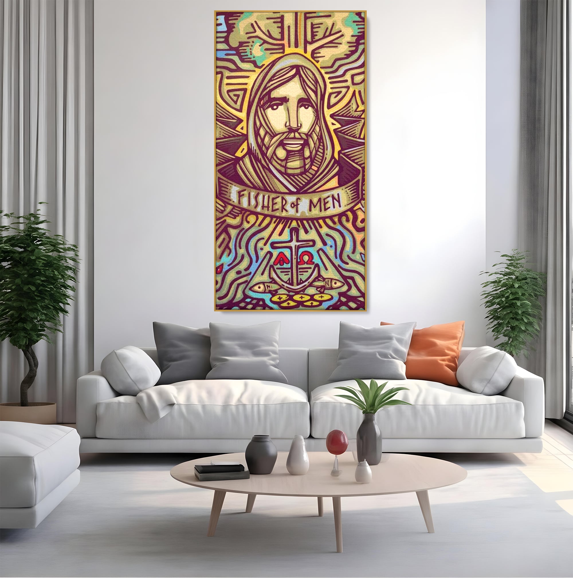 Tablou Canvas Premium LuxCanva® H1005, Iisus, Pastorul Oamenilor , Pescar, Icoana, Suflet, Speranta, Calauza, Ancora, Misticism, Religie, Living