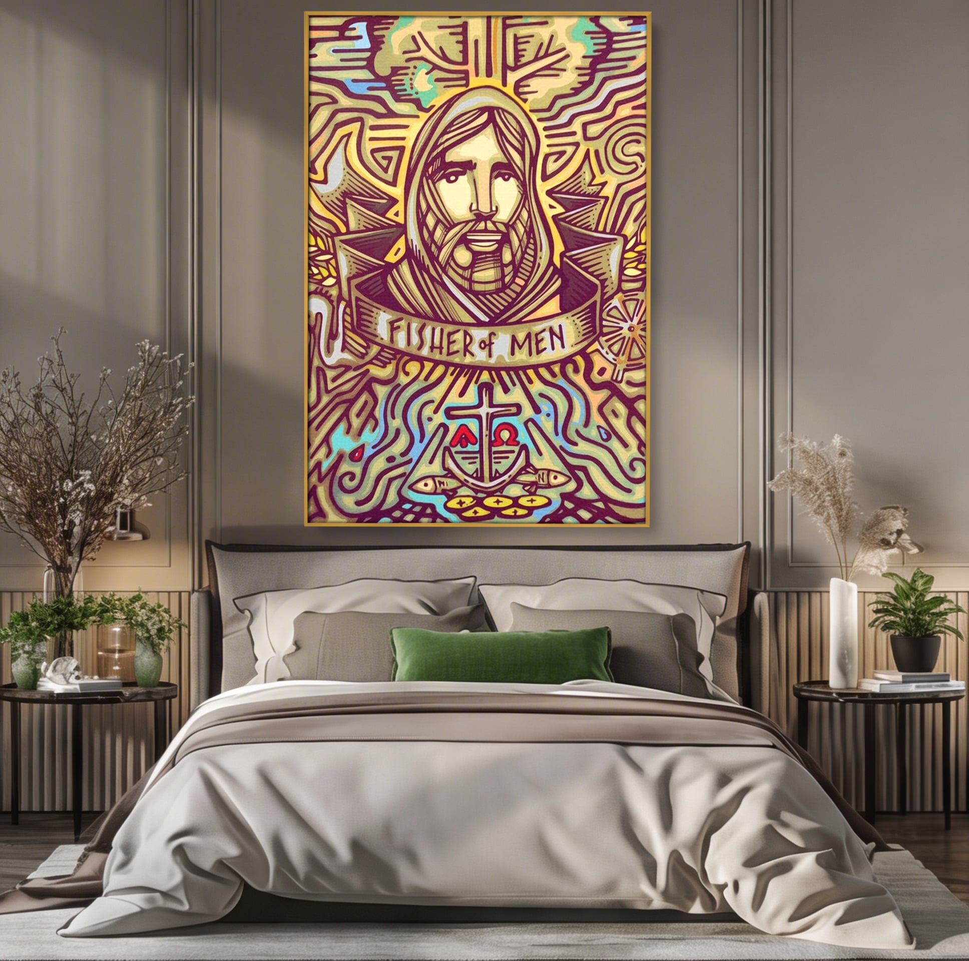 Tablou Canvas Premium LuxCanva® H1005, Iisus, Pastorul Oamenilor , Pescar, Icoana, Suflet, Speranta, Calauza, Ancora, Misticism, Religie, Living