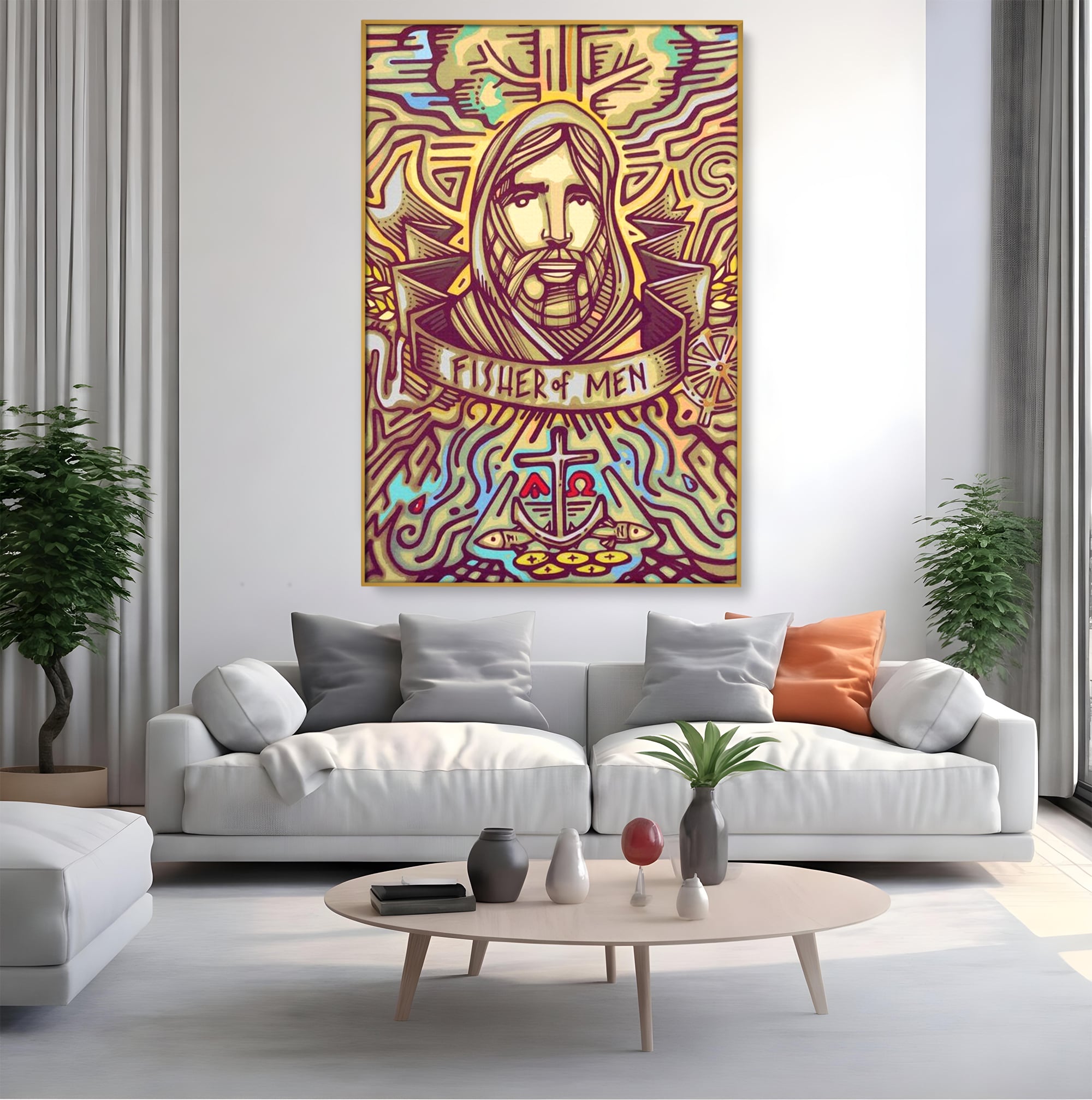 Tablou Canvas Premium LuxCanva® H1005, Iisus, Pastorul Oamenilor , Pescar, Icoana, Suflet, Speranta, Calauza, Ancora, Misticism, Religie, Living