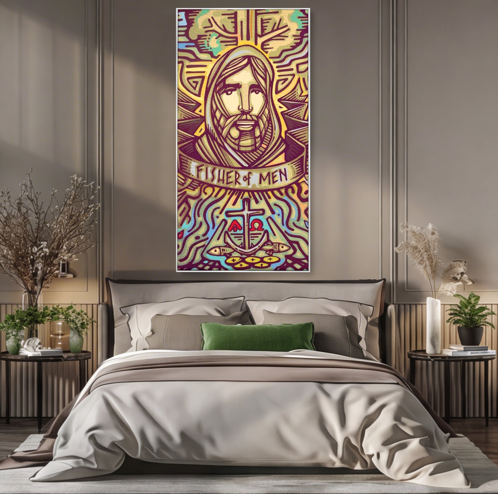 Tablou Canvas Premium LuxCanva® H1005, Iisus, Pastorul Oamenilor , Pescar, Icoana, Suflet, Speranta, Calauza, Ancora, Misticism, Religie, Living