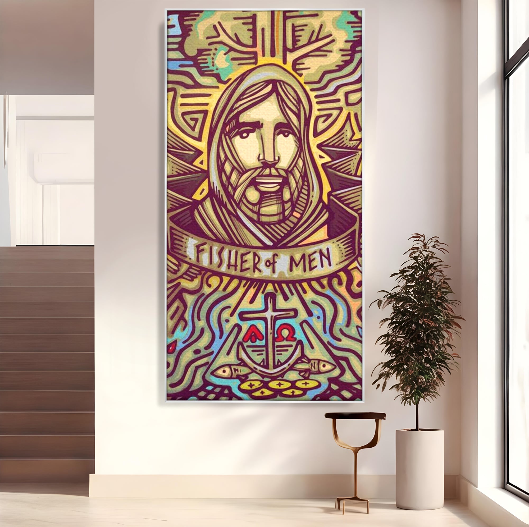 Tablou Canvas Premium LuxCanva® H1005, Iisus, Pastorul Oamenilor , Pescar, Icoana, Suflet, Speranta, Calauza, Ancora, Misticism, Religie, Living