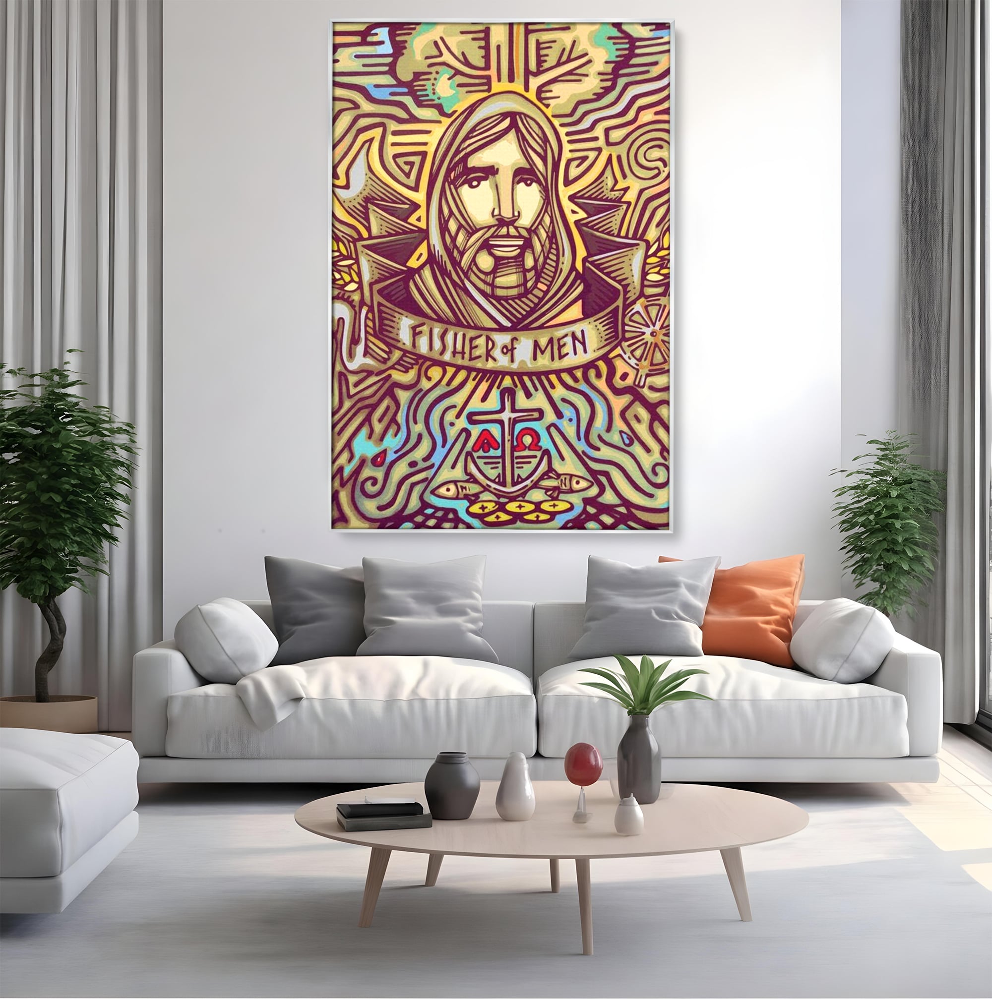 Tablou Canvas Premium LuxCanva® H1005, Iisus, Pastorul Oamenilor , Pescar, Icoana, Suflet, Speranta, Calauza, Ancora, Misticism, Religie, Living