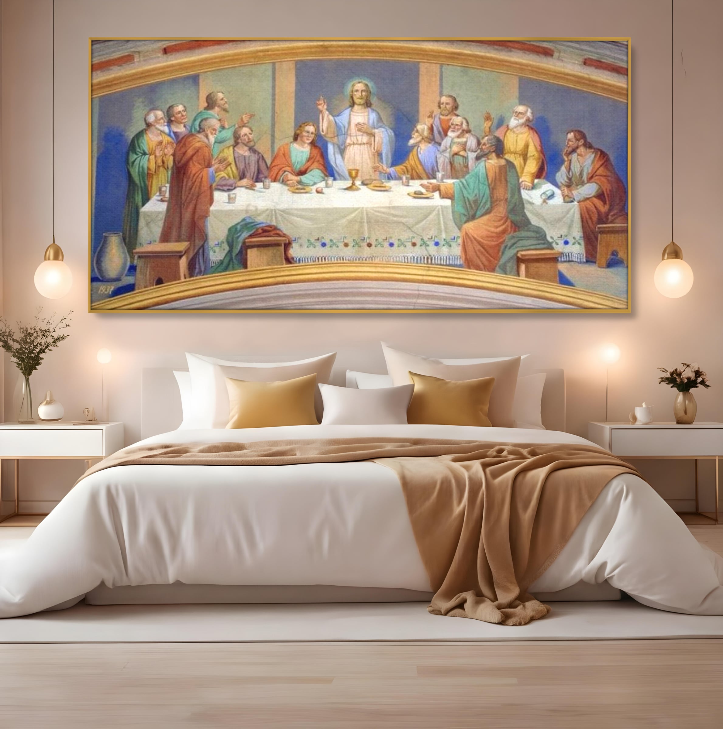 Tablou Canvas Premium LuxCanva® H1006, Cina Cea de Taina , Cina, Taina, Arta, Credinta, Capodopera, Sacralitate, Lumina, Armonie, Apostoli, Living