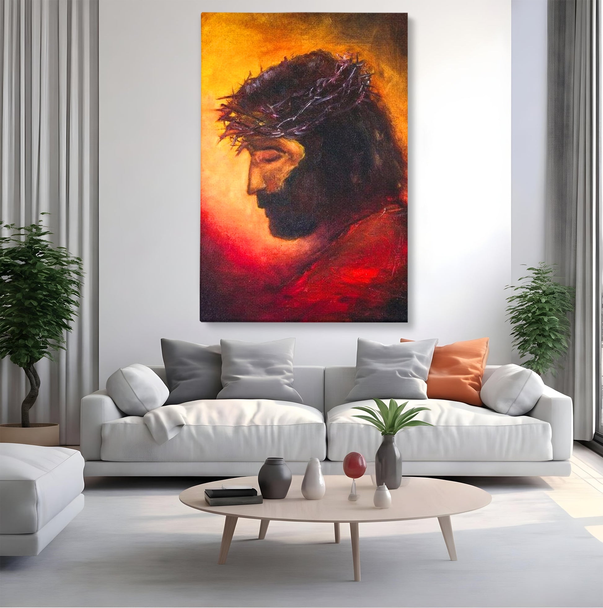 Tablou Canvas Premium LuxCanva® H1008, Purtatorul Pacatelor Lumii , Sacrificiu, Pacate, Lume, Suferinta, Iubire, Mantuire, Coroana, Lumina, Living