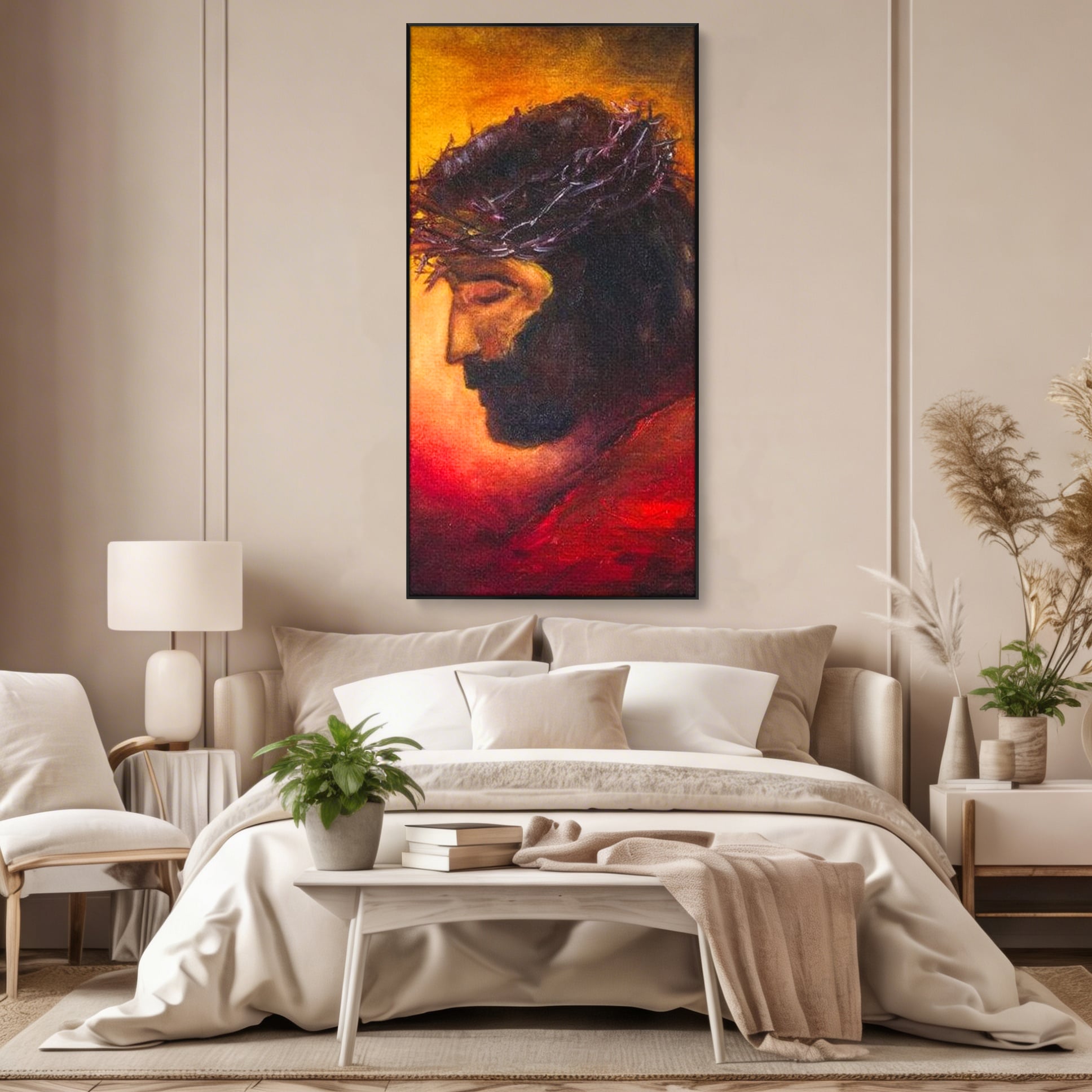 Tablou Canvas Premium LuxCanva® H1008, Purtatorul Pacatelor Lumii , Sacrificiu, Pacate, Lume, Suferinta, Iubire, Mantuire, Coroana, Lumina, Living