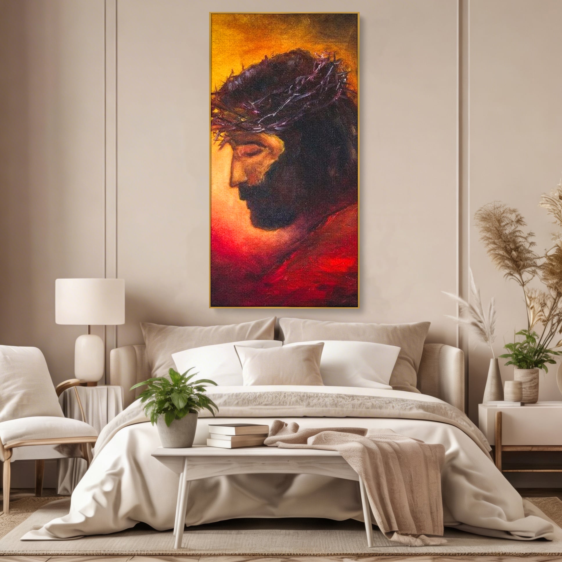 Tablou Canvas Premium LuxCanva® H1008, Purtatorul Pacatelor Lumii , Sacrificiu, Pacate, Lume, Suferinta, Iubire, Mantuire, Coroana, Lumina, Living