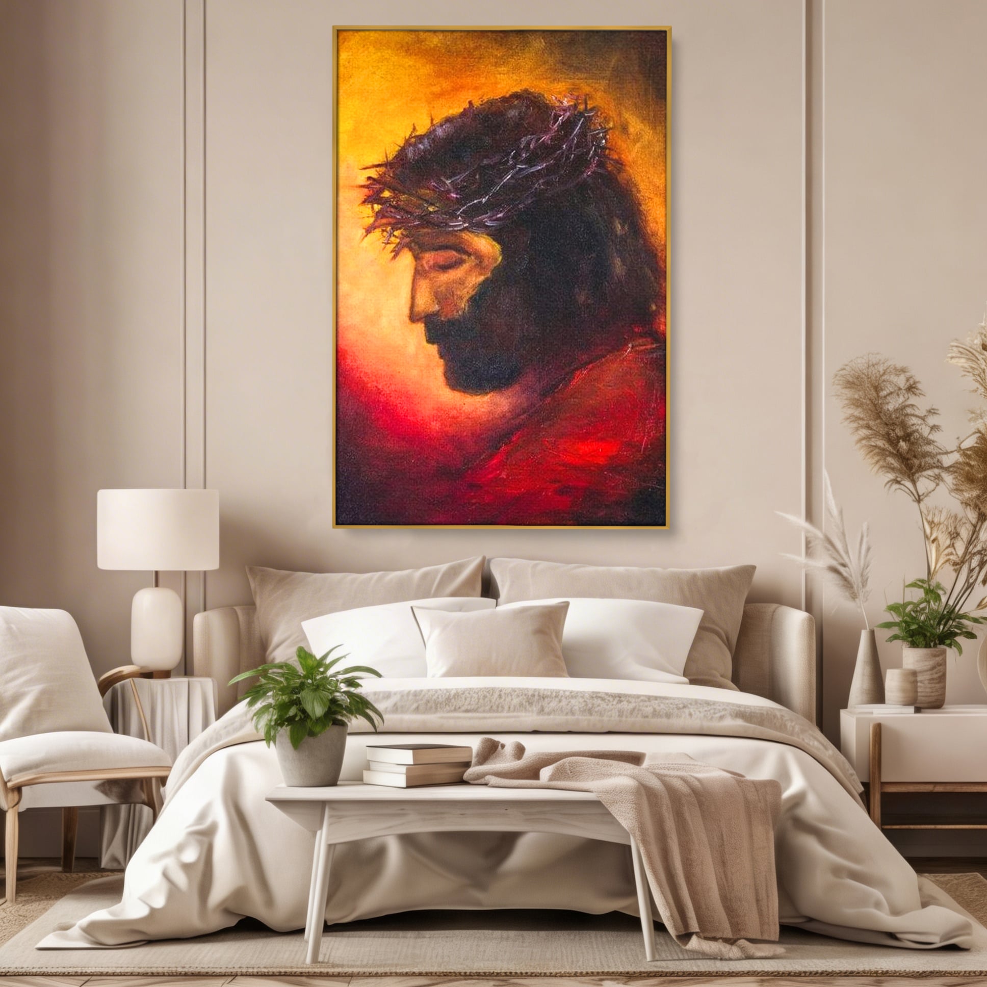 Tablou Canvas Premium LuxCanva® H1008, Purtatorul Pacatelor Lumii , Sacrificiu, Pacate, Lume, Suferinta, Iubire, Mantuire, Coroana, Lumina, Living