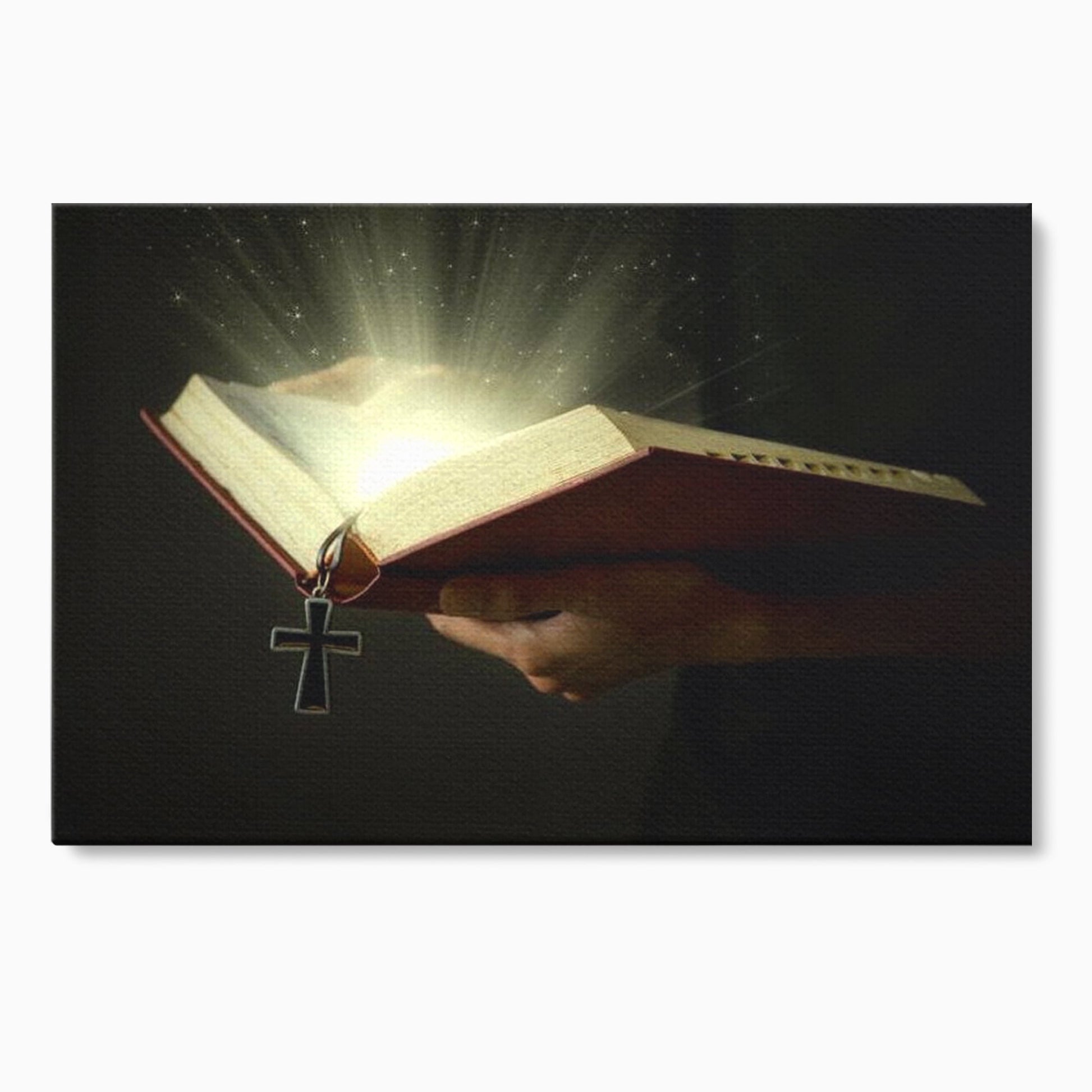Leinwand Wandkunst Leinwand Wandkunst Premium LuxCanva® H1009, Bibel und Heiliges Licht , Bibel, Licht, Kreuz, Wahrheit, Heilig, Erlösung, Seele, Göttlich, Wohnen, Schlafzimmer