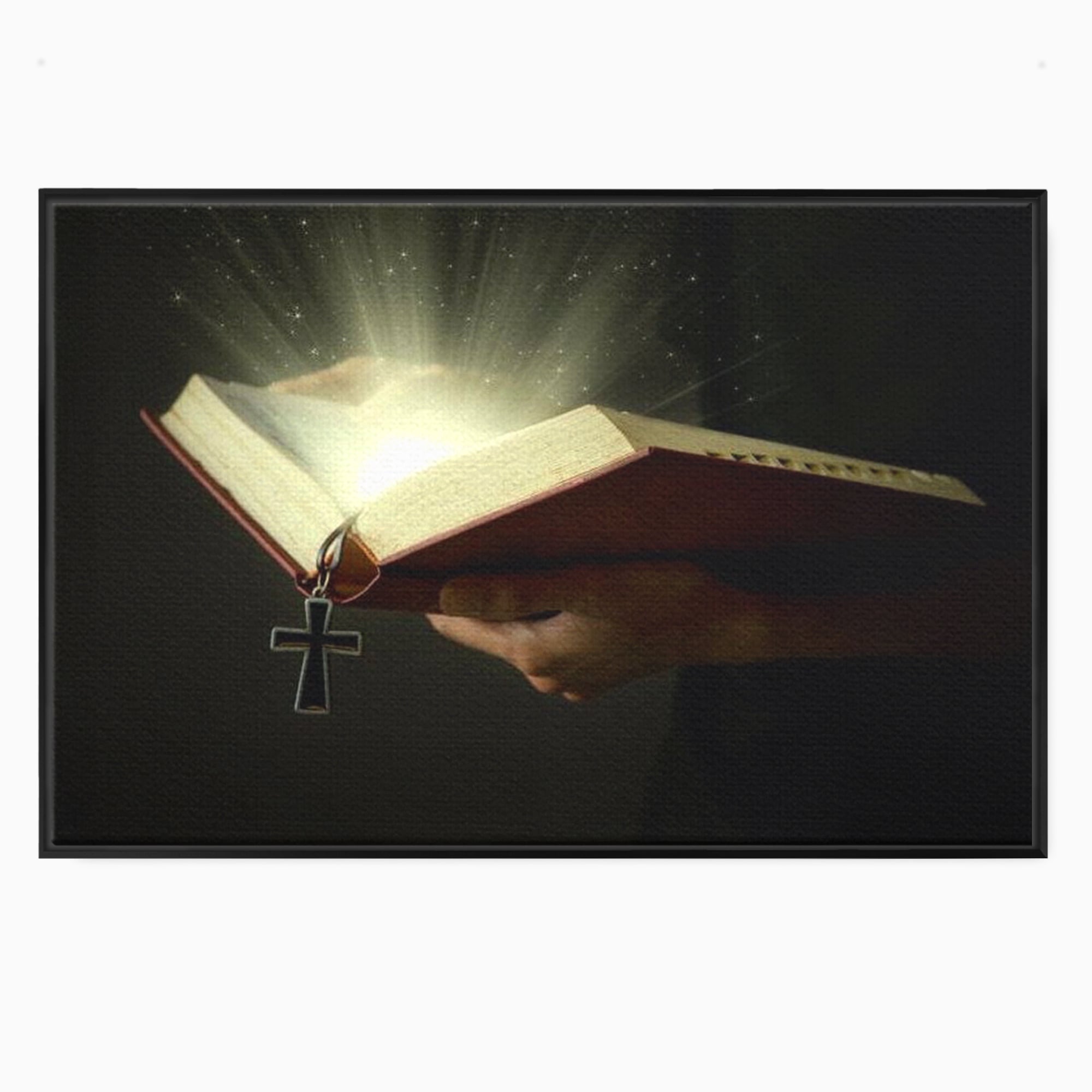 Leinwand Wandkunst Leinwand Wandkunst Premium LuxCanva® H1009, Bibel und Heiliges Licht , Bibel, Licht, Kreuz, Wahrheit, Heilig, Erlösung, Seele, Göttlich, Wohnen, Schlafzimmer