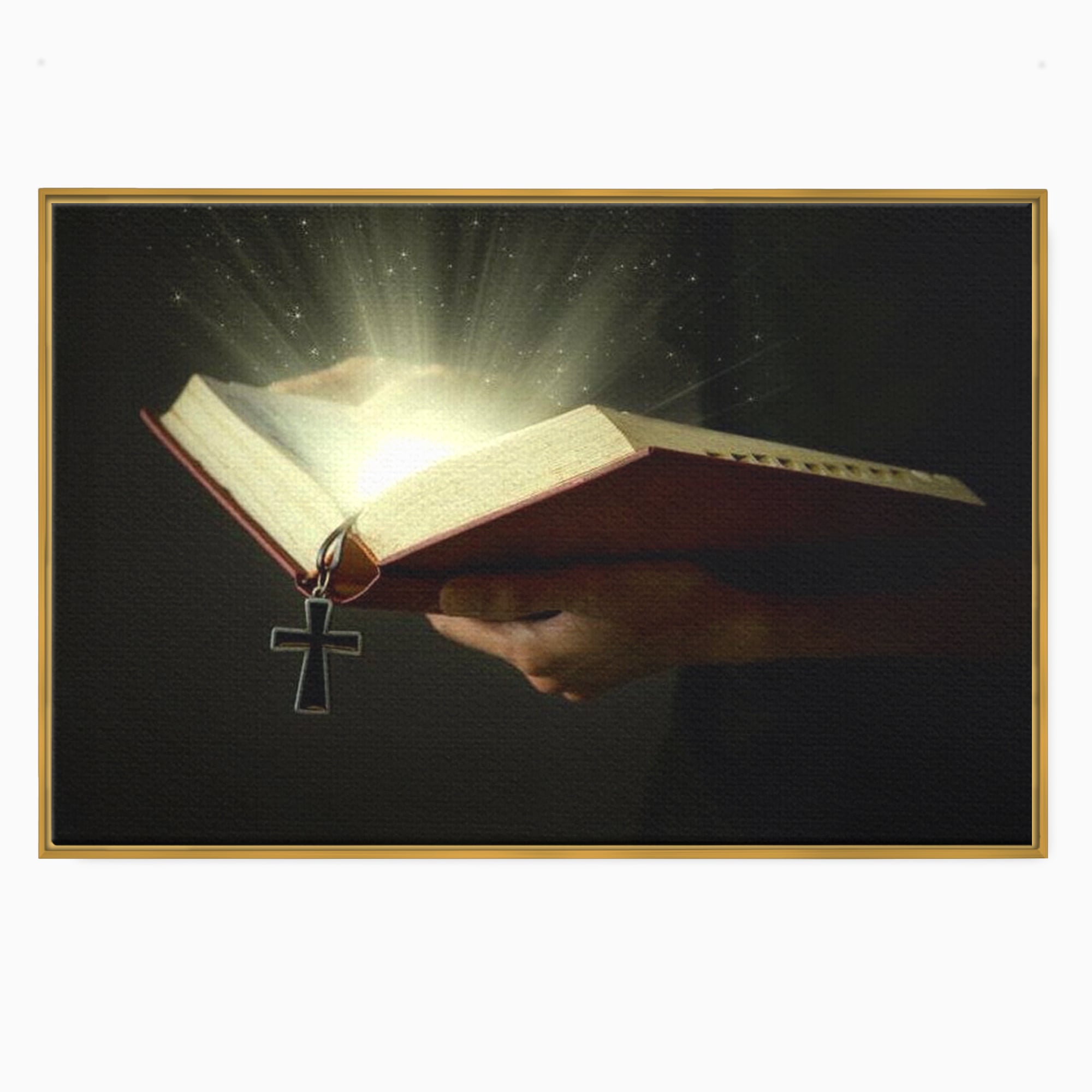 Leinwand Wandkunst Leinwand Wandkunst Premium LuxCanva® H1009, Bibel und Heiliges Licht , Bibel, Licht, Kreuz, Wahrheit, Heilig, Erlösung, Seele, Göttlich, Wohnen, Schlafzimmer