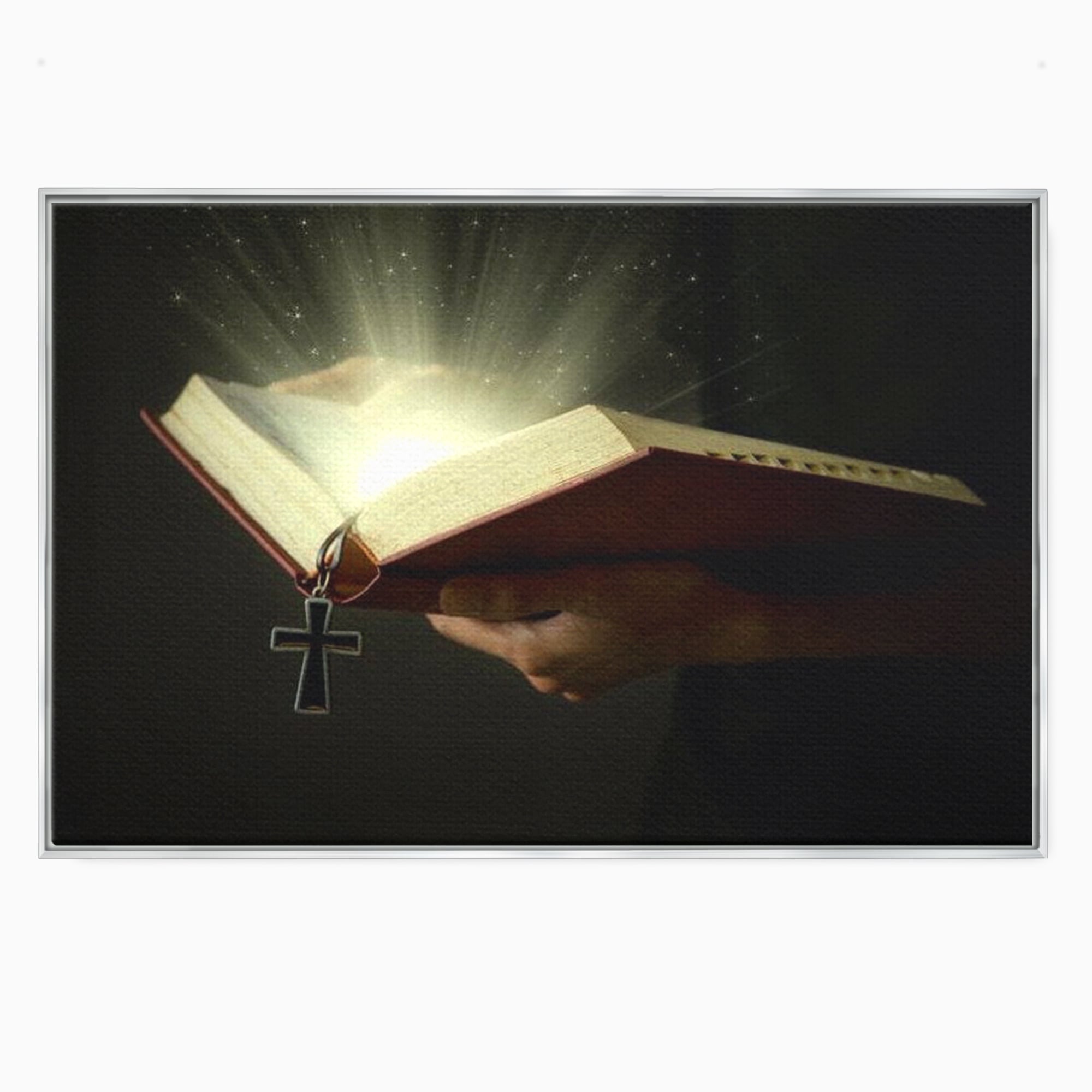 Leinwand Wandkunst Leinwand Wandkunst Premium LuxCanva® H1009, Bibel und Heiliges Licht , Bibel, Licht, Kreuz, Wahrheit, Heilig, Erlösung, Seele, Göttlich, Wohnen, Schlafzimmer