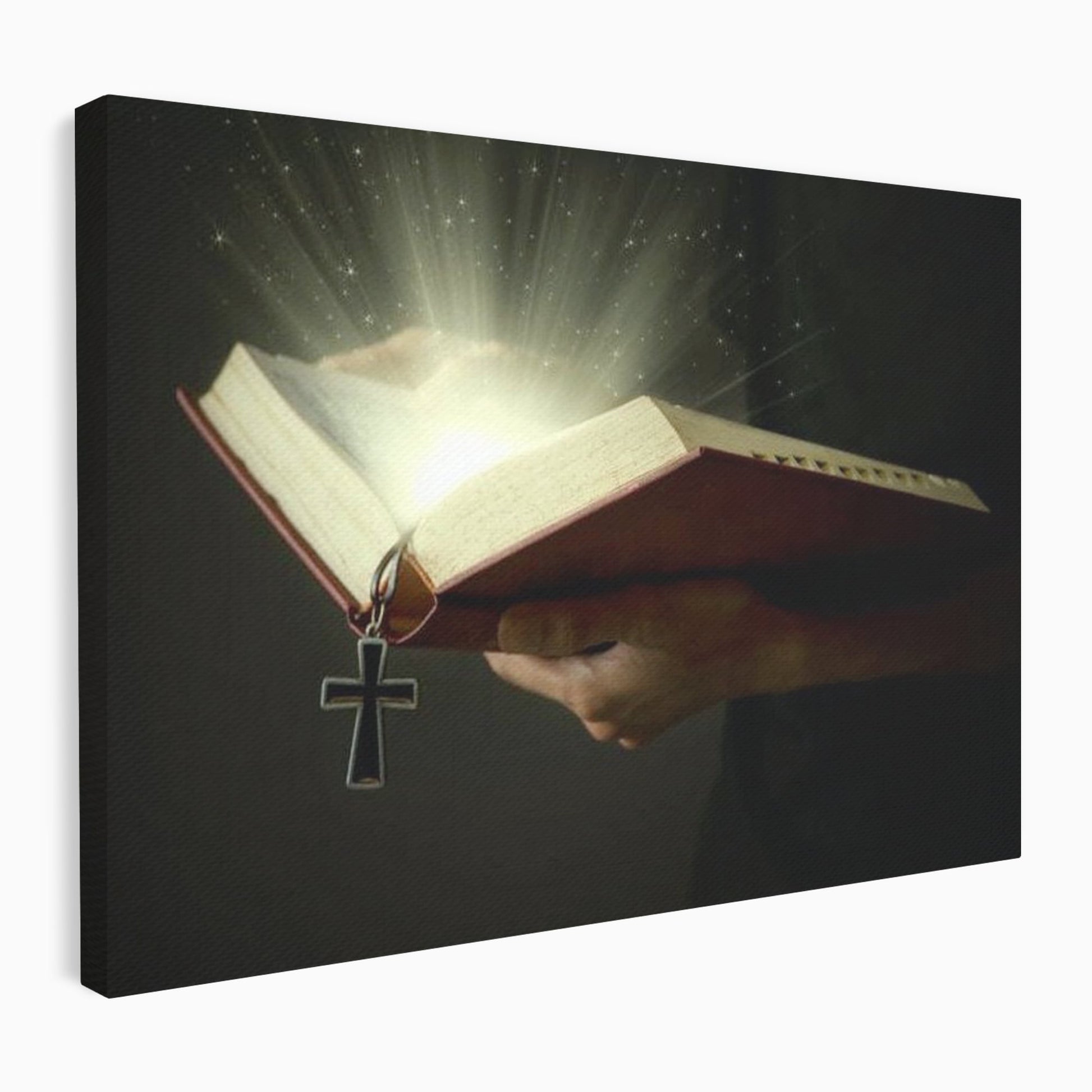 Leinwand Wandkunst Leinwand Wandkunst Premium LuxCanva® H1009, Bibel und Heiliges Licht , Bibel, Licht, Kreuz, Wahrheit, Heilig, Erlösung, Seele, Göttlich, Wohnen, Schlafzimmer