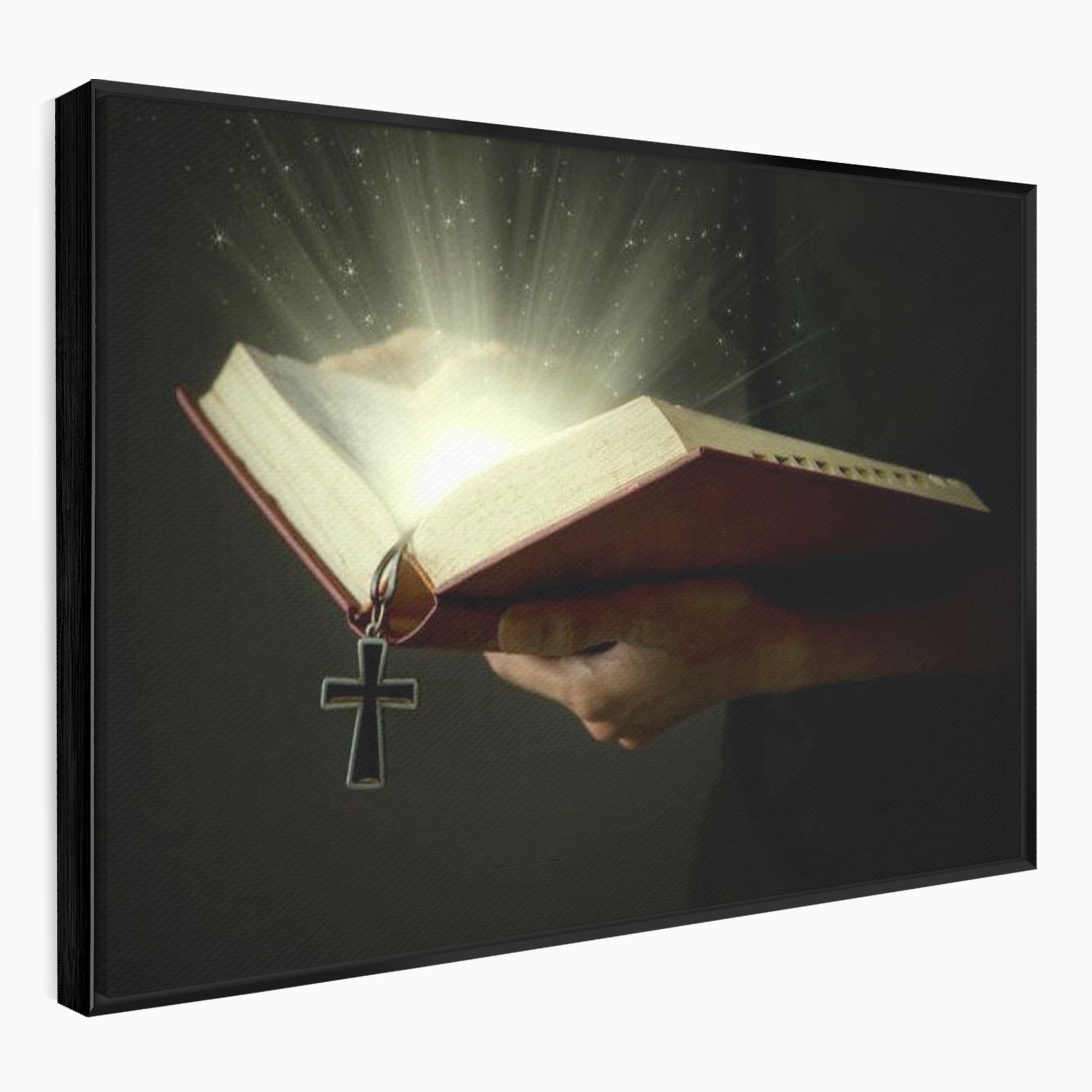 Leinwand Wandkunst Leinwand Wandkunst Premium LuxCanva® H1009, Bibel und Heiliges Licht , Bibel, Licht, Kreuz, Wahrheit, Heilig, Erlösung, Seele, Göttlich, Wohnen, Schlafzimmer