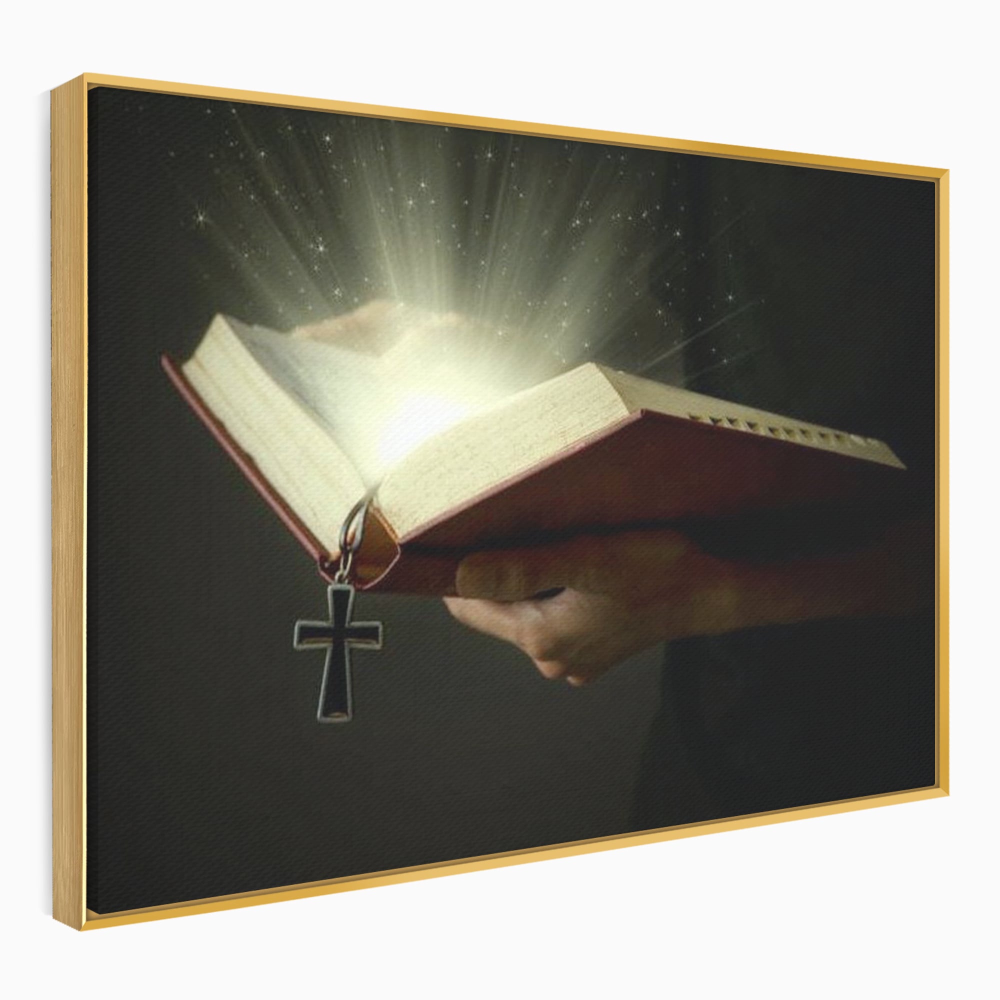 Leinwand Wandkunst Leinwand Wandkunst Premium LuxCanva® H1009, Bibel und Heiliges Licht , Bibel, Licht, Kreuz, Wahrheit, Heilig, Erlösung, Seele, Göttlich, Wohnen, Schlafzimmer